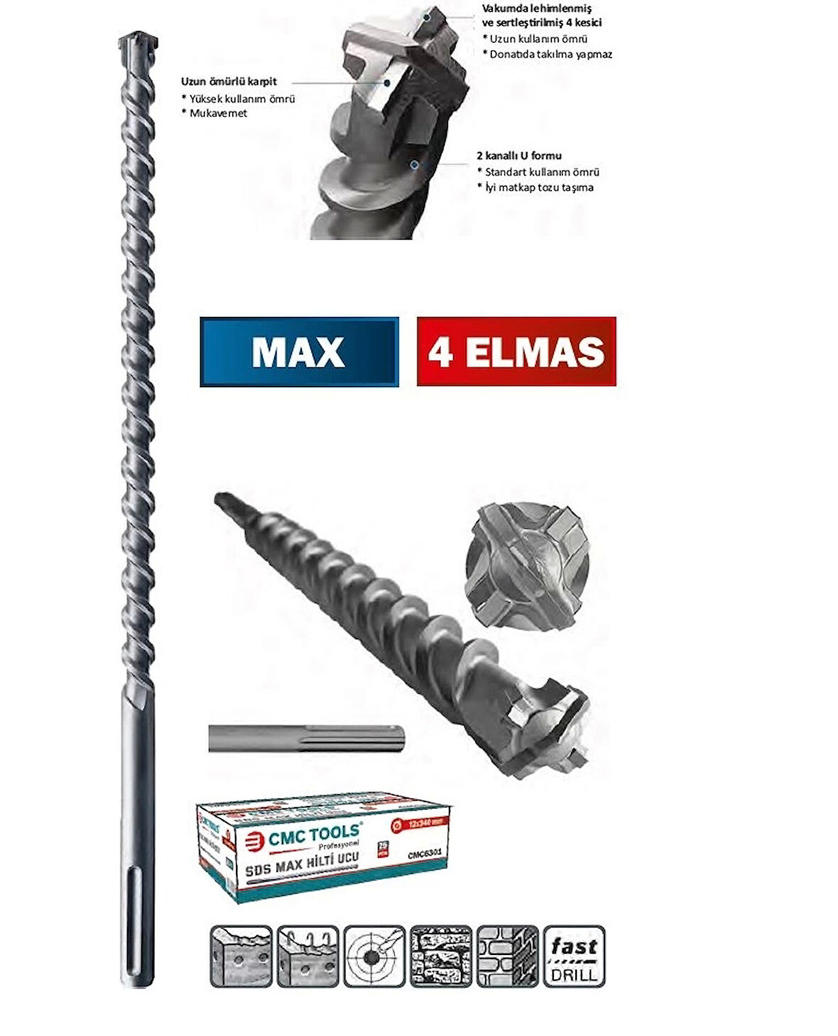 CMC SDS MAX MATKAP UCU 4 ELMASLI 28*340 MM CMC6309