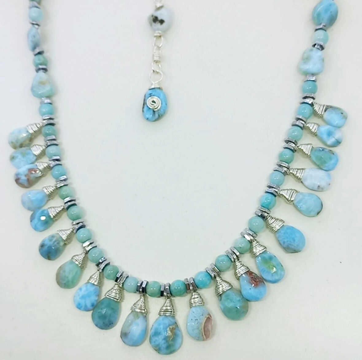 2461 Larimar Amazonit Hematit el yapımı kolye
