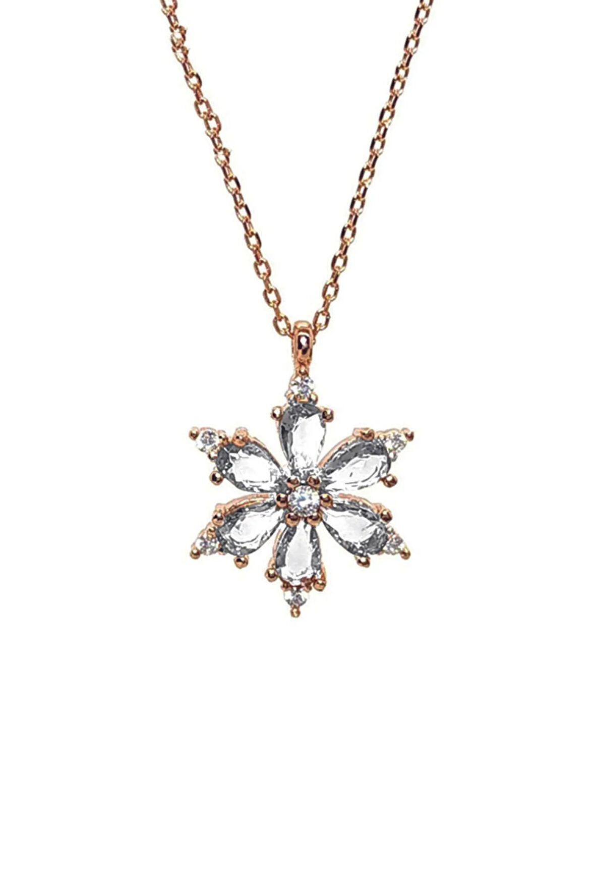 Zirkon Taşlı Çiçek Figürlü Rose Kadın Gümüş Kolye