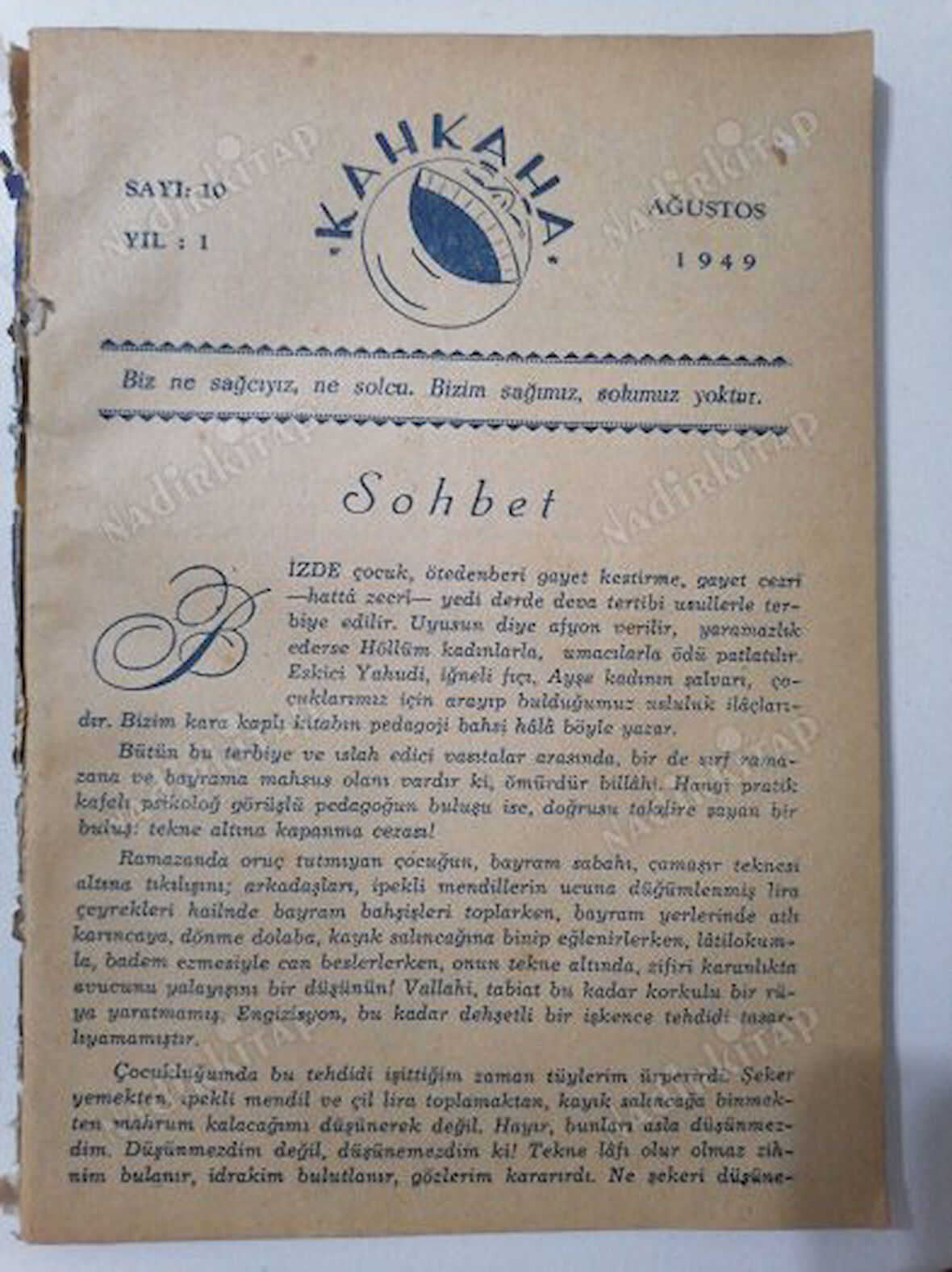 KAHKAHA  - YIL:1 SAYI :10 - AĞUSTOS  1949 - CİLTTEN ÇIKMADIR