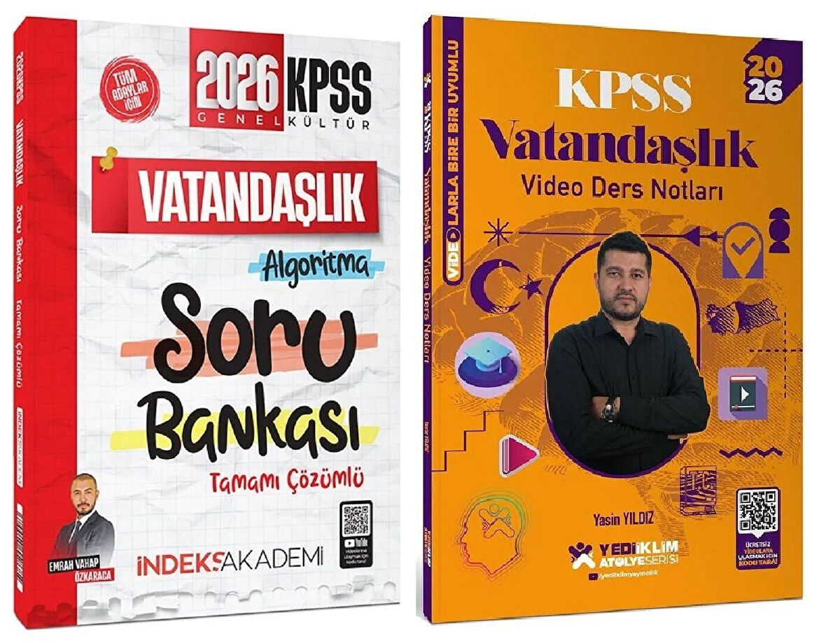 Yediiklim + İndeks 2026 KPSS Vatandaşlık Atölye Video Ders Notları + Soru Bankası 2 li Set - Yasin Yıldız Yediiklim + İndeks Akademi Yayınları