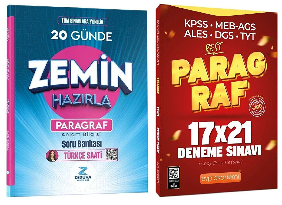Zeduva + EVP YKS TYT KPSS Türkçe Saati Paragraf Anlam Bilgisi 20 Günde Zemin Hazırla Soru Bankası +21 REST Deneme 2 li Set - Öznur Saat Yıldırım Zeduva + EVP Akademi Yayınları