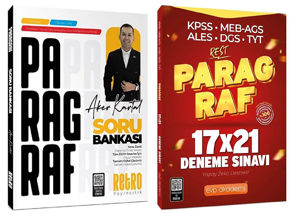 Retro + EVP 2026 KPSS ALES DGS TYT AYT Paragraf Soru Bankası + 21 REST Deneme 2 li Set - Aker Kartal Retro + EVP Akademi Yayıncılık
