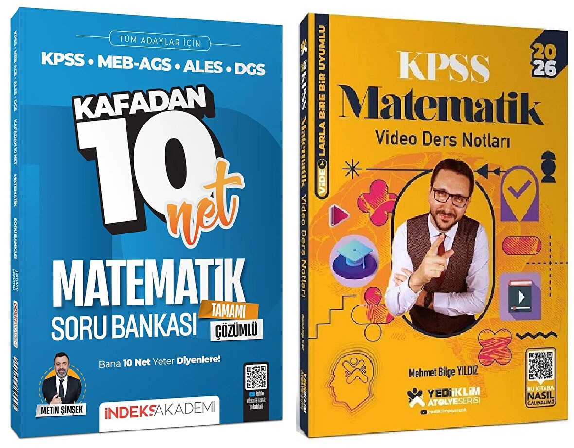 Yediiklim + İndeks 2026 KPSS Matematik Atölye Video Ders Notları + Kafadan 10 Net Soru Bankası 2 li Set - Mehmet Bilge Yıldız Yediiklim + İndeks Akademi Yayınları