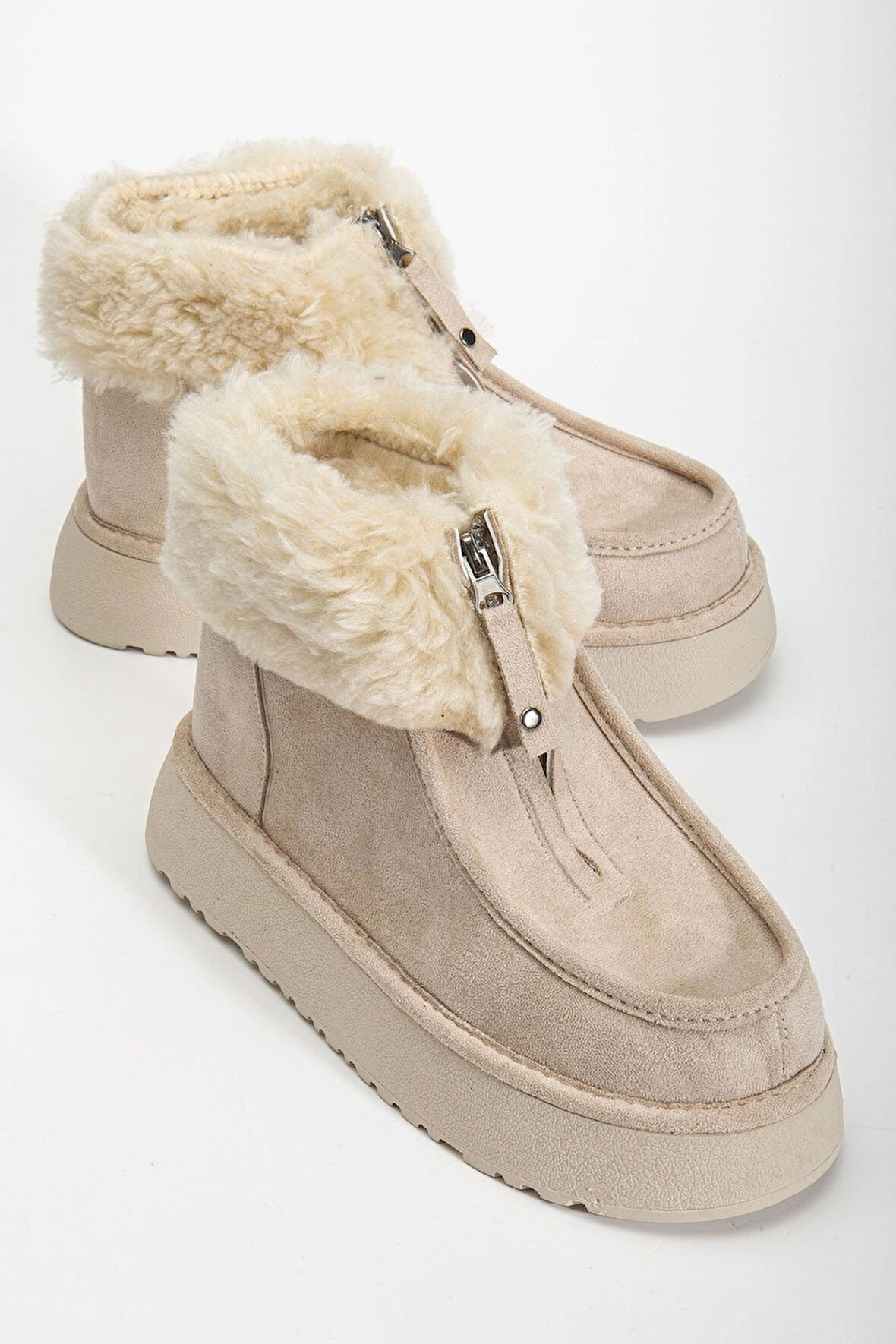 Silva Önden Fermuarlı Kürk Astarlı Kalın Taban Rahat Kadın Bot