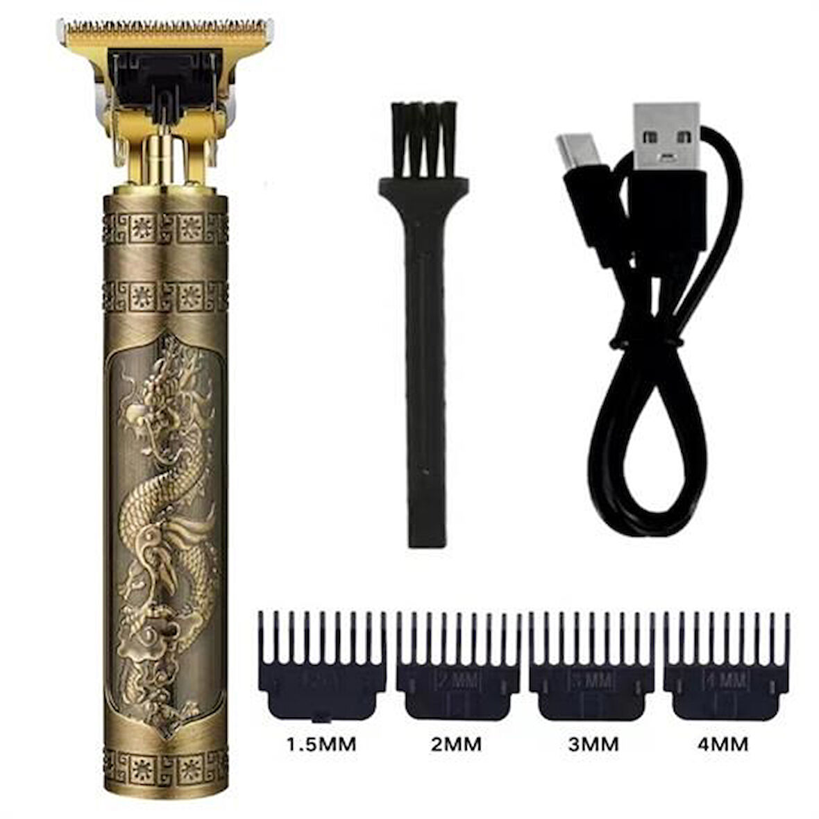 By Nevser® Vintage Görünümlü Güçlü 4 Farklı Başlıklı Usb Şarjlı Manuel Tıraş Makinesi