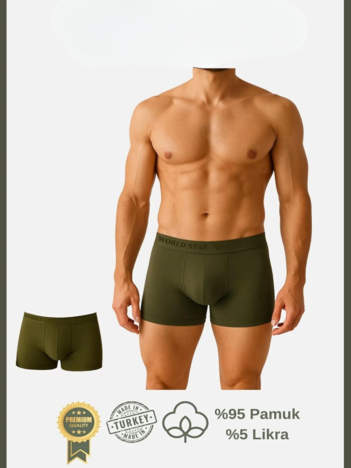 Pamuklu Düz Haki Renk Erkek Boxer