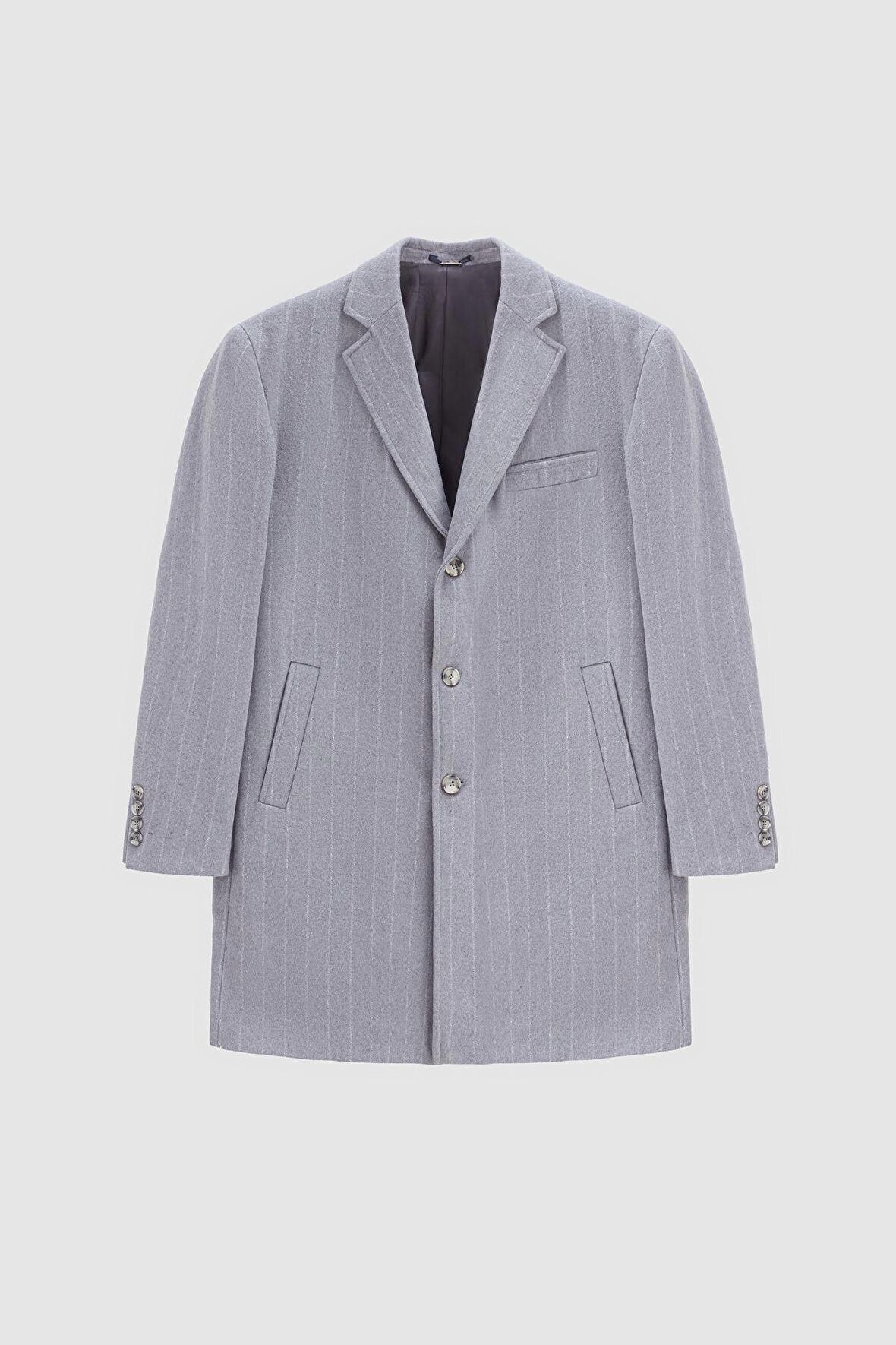 Ds Damat Regular Fit Gri Çizgili Yünlü Palto 1HF083220016M