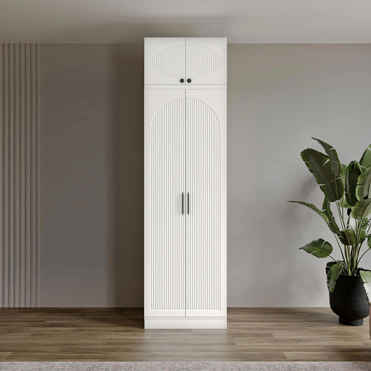 Ücretsiz Montaj GuneyStore %100 MDF Oslo 2 Kapaklı Yüklüklü Beyaz Gardırop
