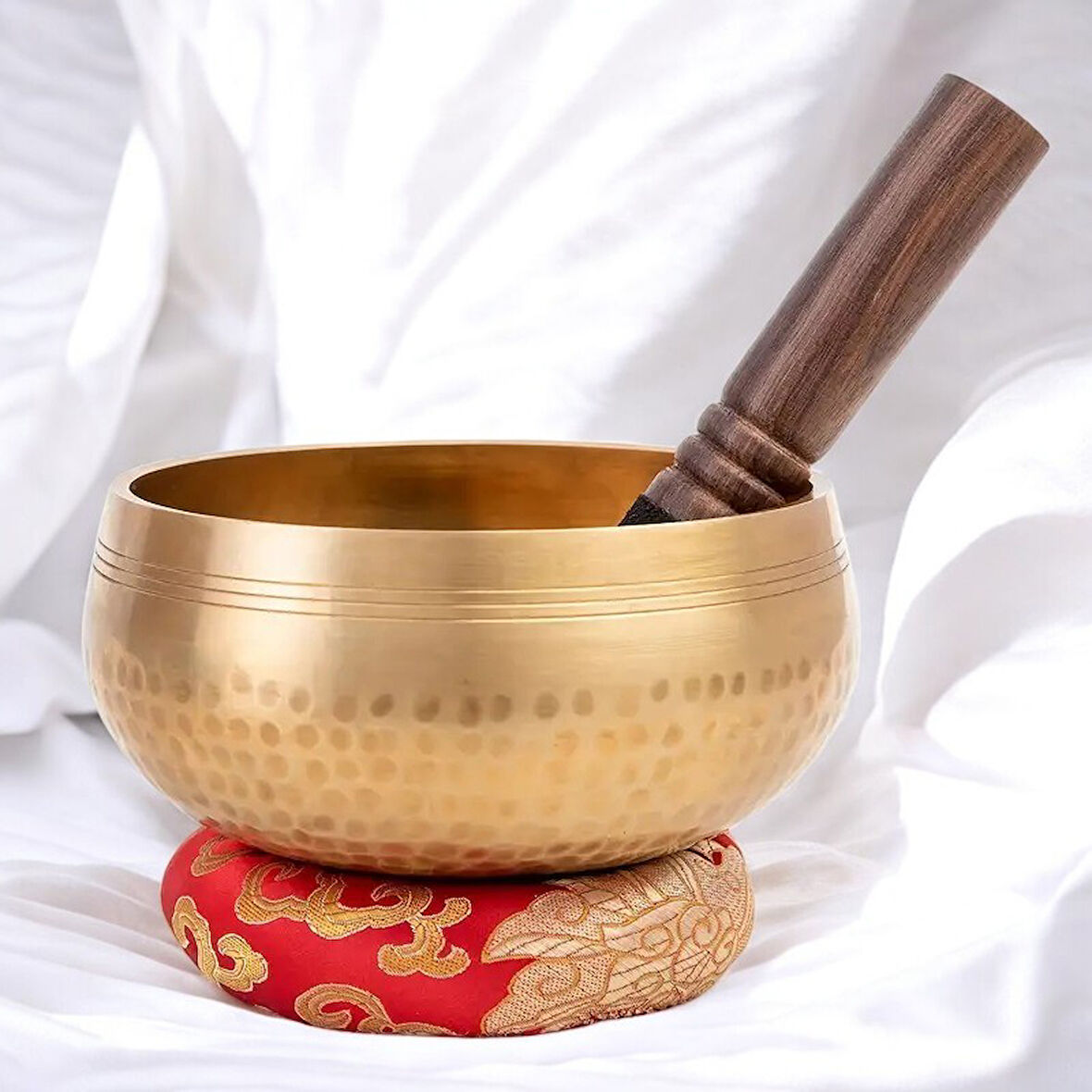 El Yapımı Çekiçle Dövülmüş Meditasyon Kasesi Çanı Singing Bowl Seti 13 cm Şarkı Söyleyen Kase