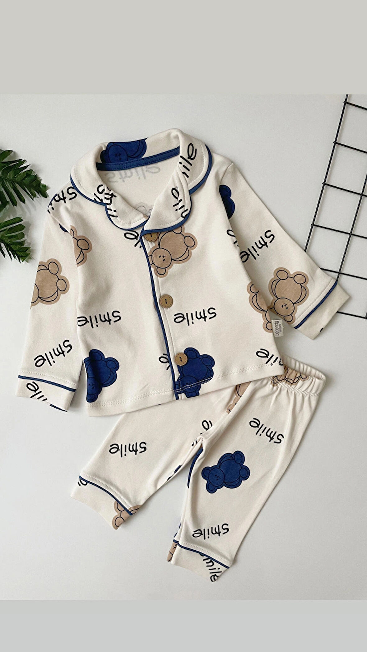 Ayıcıklı %100 pamuklu bebek pijama takımı 