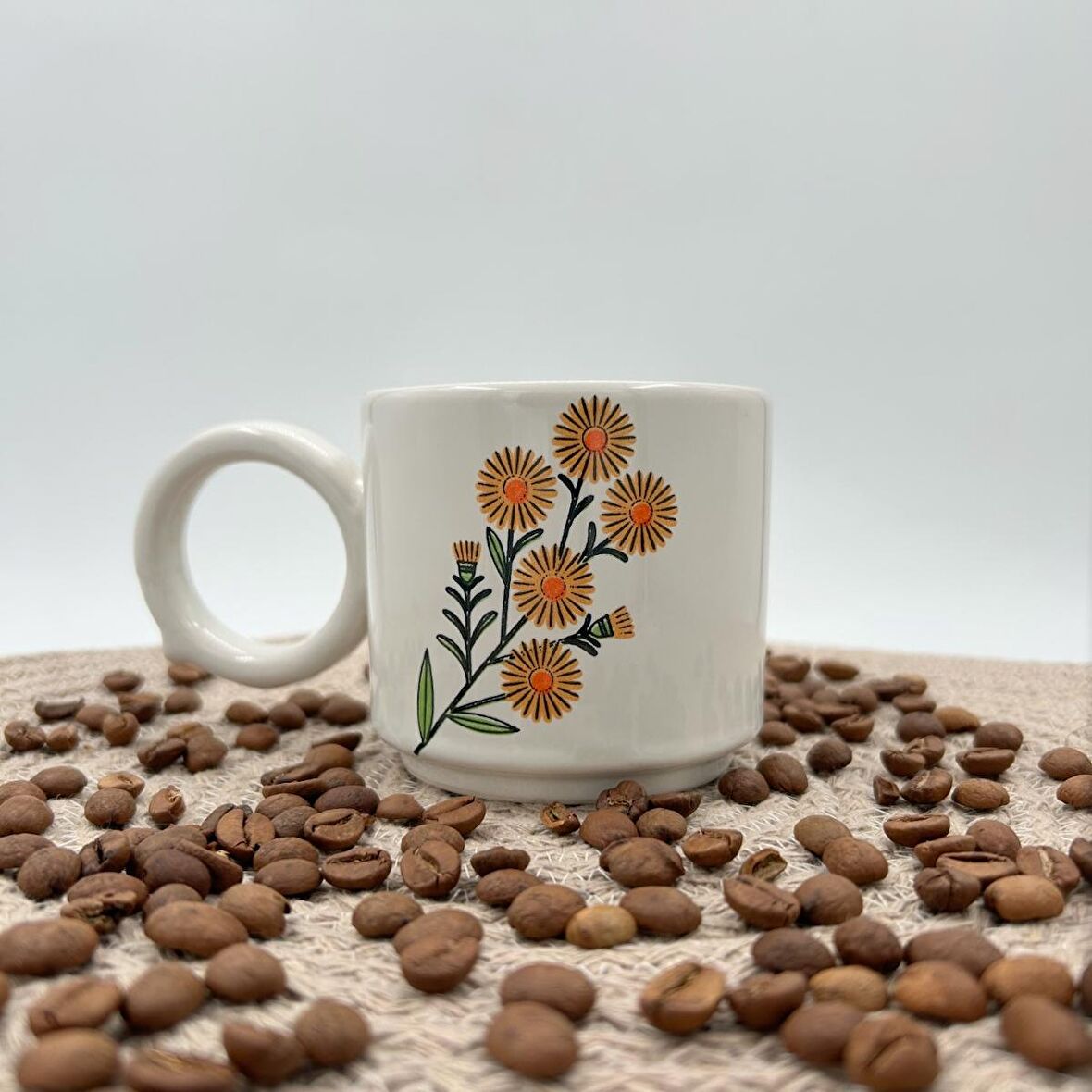 Seramik Kupa Mug Sarı Papatya Baskılı 41