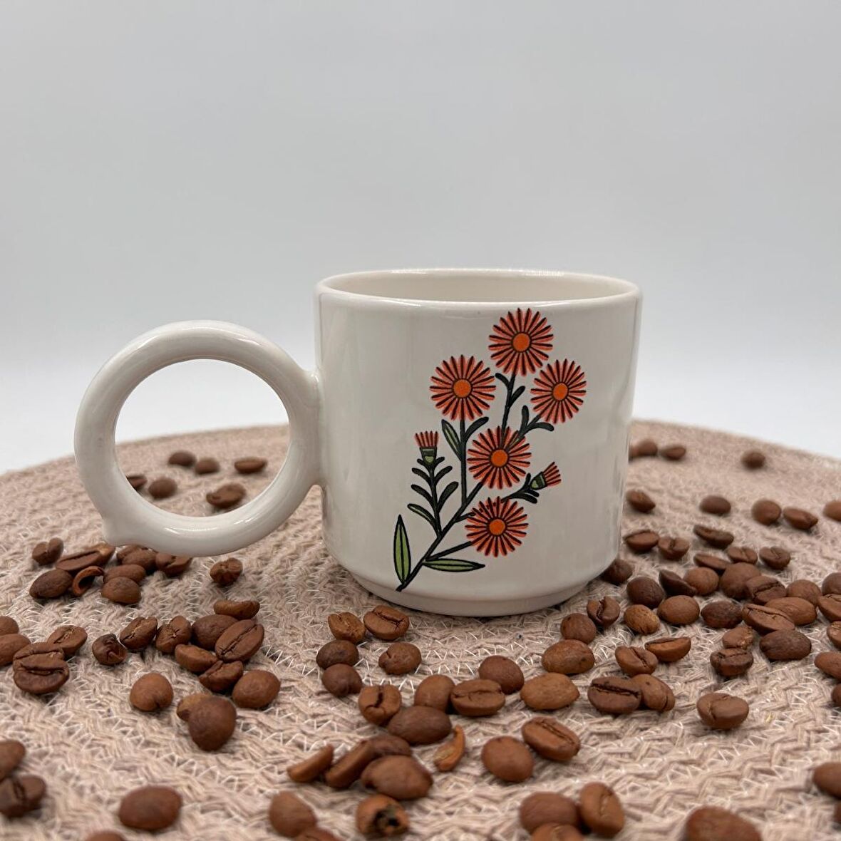 Seramik Kupa Mug Turuncu Papatya Baskılı 59