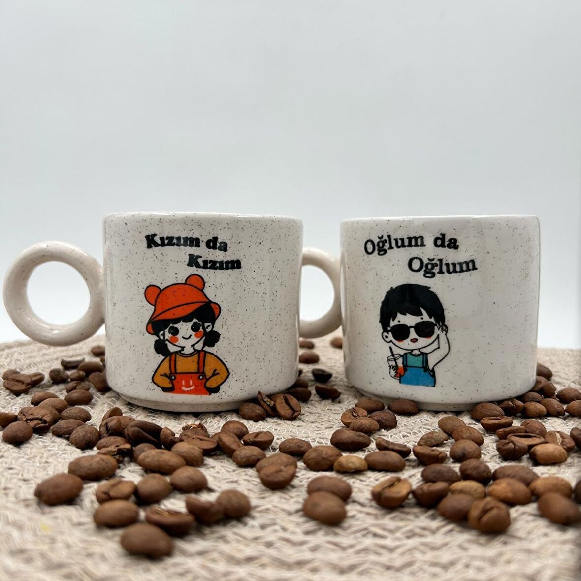 Seramik Kupa Mug Kızım da Kızım Oğlum da Oğlum Baskılı(2 Adet) 