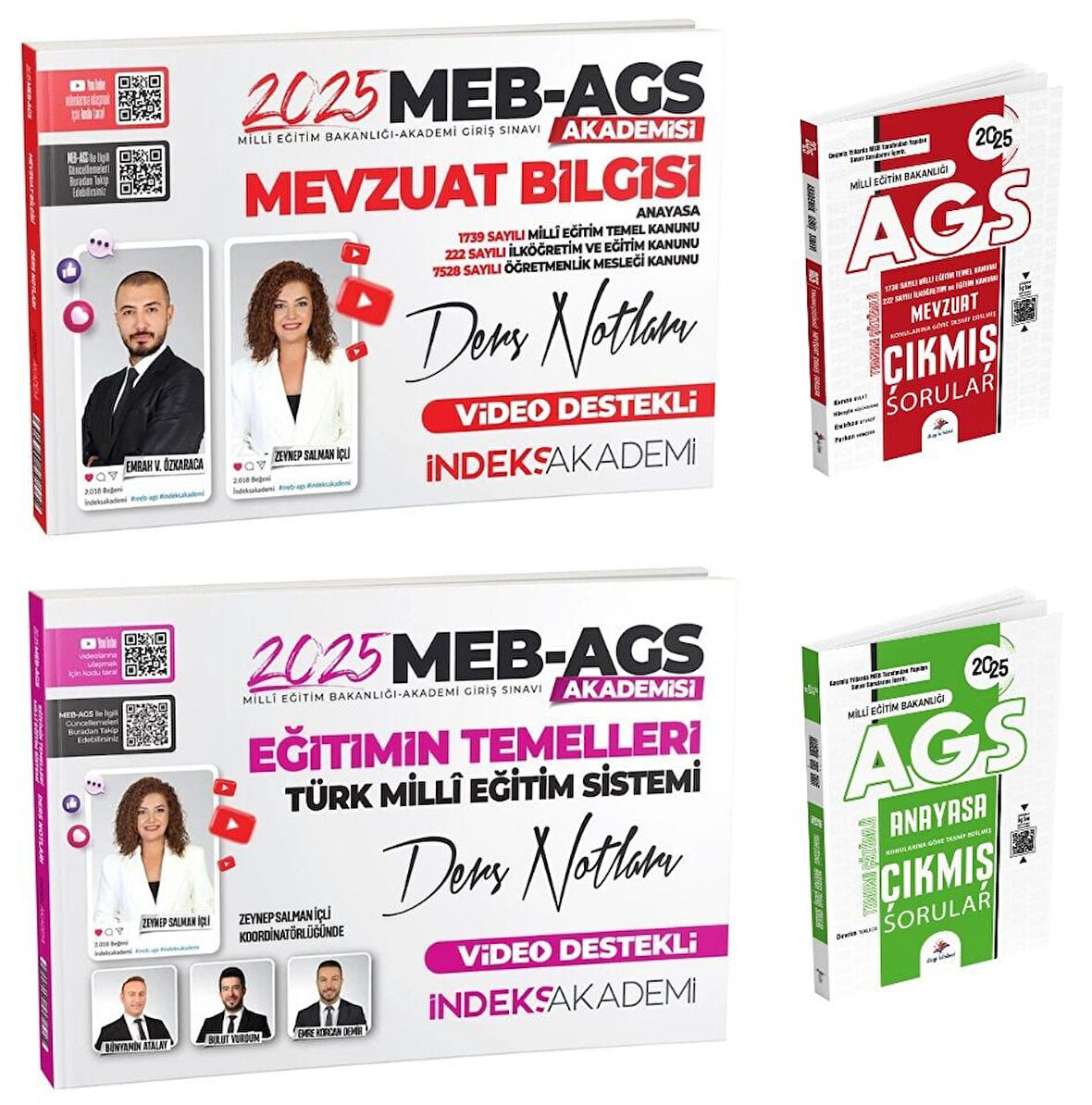 İndeks + Dizgi 2025 MEB-AGS Akademisi Eğitimin Temel + Mevzuat Bilgisi Ders + Çıkmış Sorular 4 lü