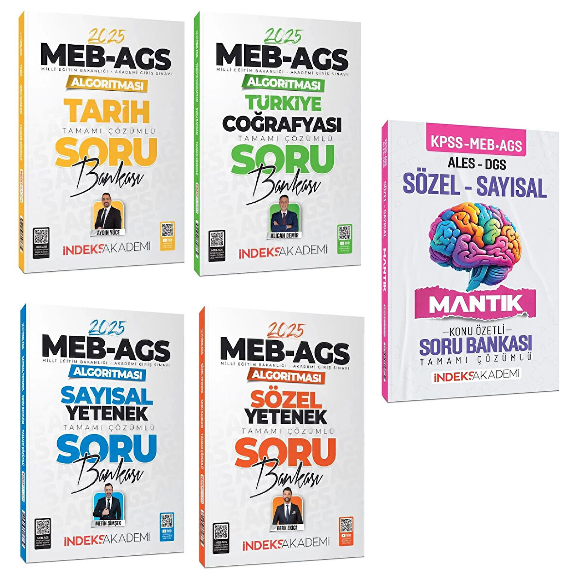 İndeks Akademi 2025 MEB-AGS Algoritması Sözel+Sayısal Yetenek+Tarih+Türkiye Coğrafyası Soru Bankası 5 li Set İndeks Akademi Yayıncılık