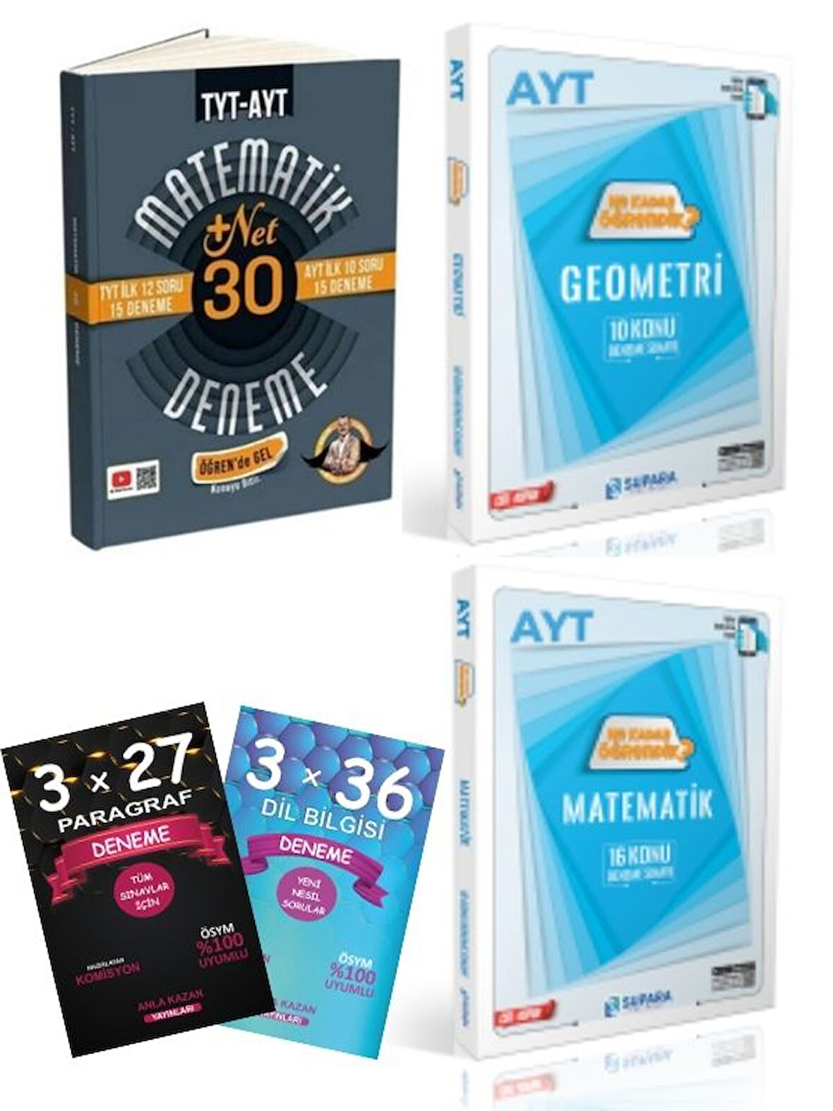 Supara + Bıyıklı 2025 AYT Matematik Geometri Konu Deneme + Bıyıklı Matematik 30 Deneme + Anka Denem