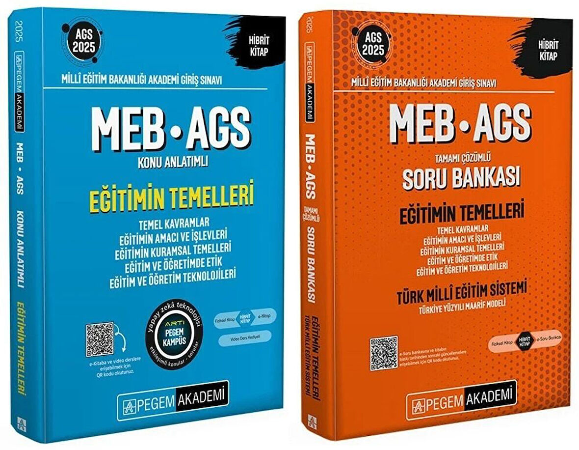 Pegem 2025 MEB-AGS Eğitimin Temelleri ve Türk Milli Eğitim Sistemi Konu + Soru Bankası 2 li Set Pegem Yayınları