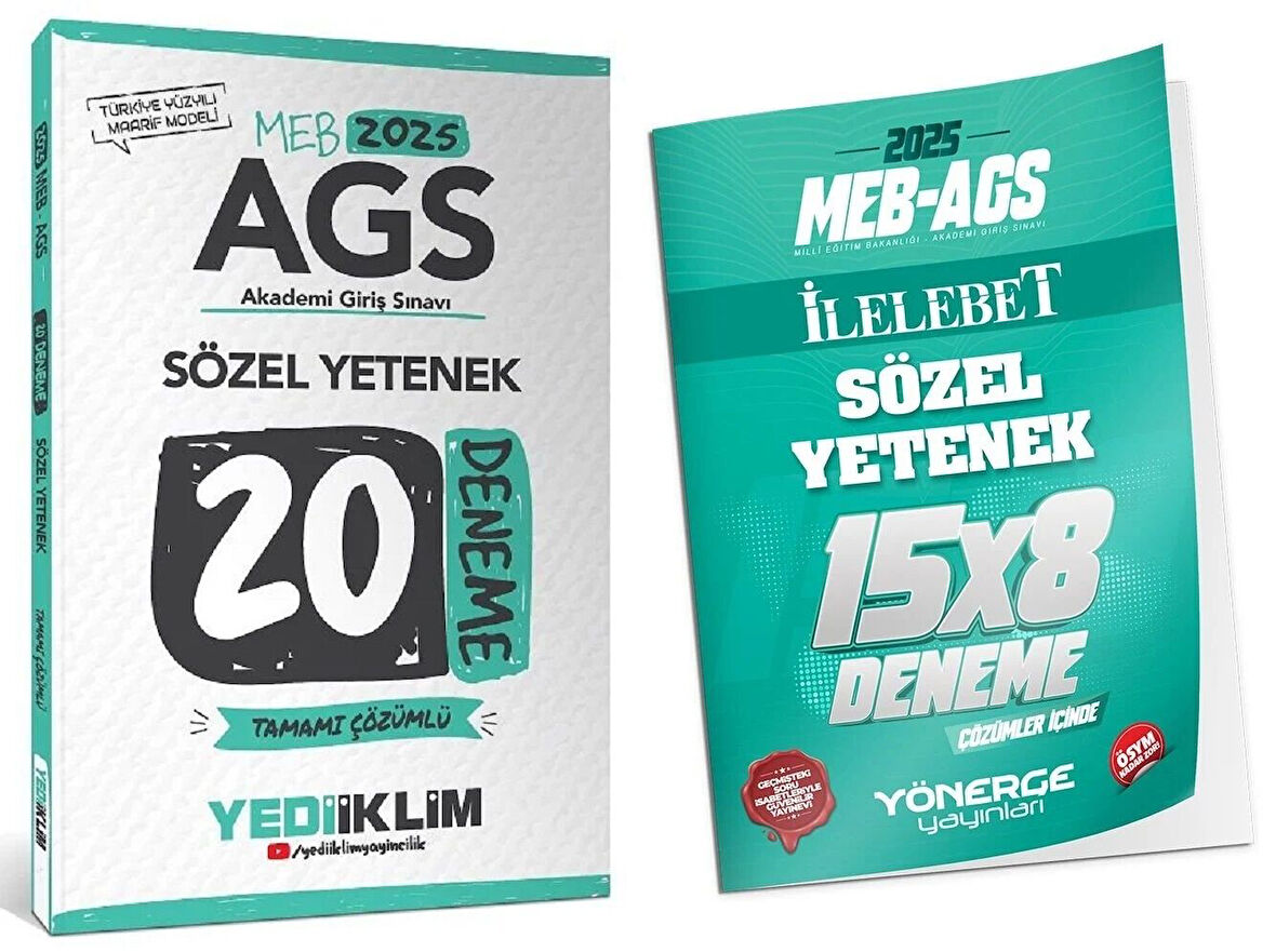 Yediiklim + Yönerge 2025 MEB-AGS Sözel Yetenek 20+8 Deneme 2 li Set Yediiklim + Yönerge Yayınları