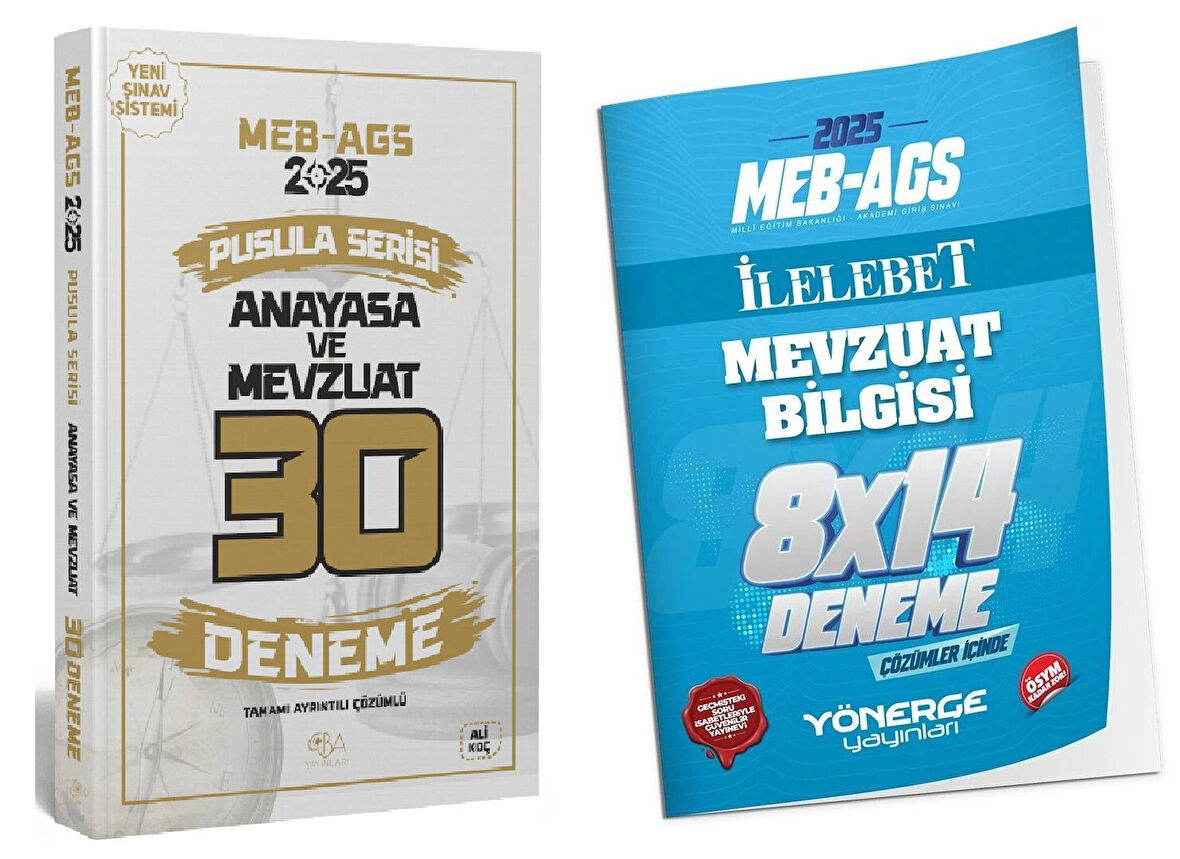 CBA + Yönerge 2025 MEB-AGS Anayasa ve Mevzuat 30+14 Deneme 2 li Set Pusula Serisi - Ali Koç CBA + Yönerge Yayınları