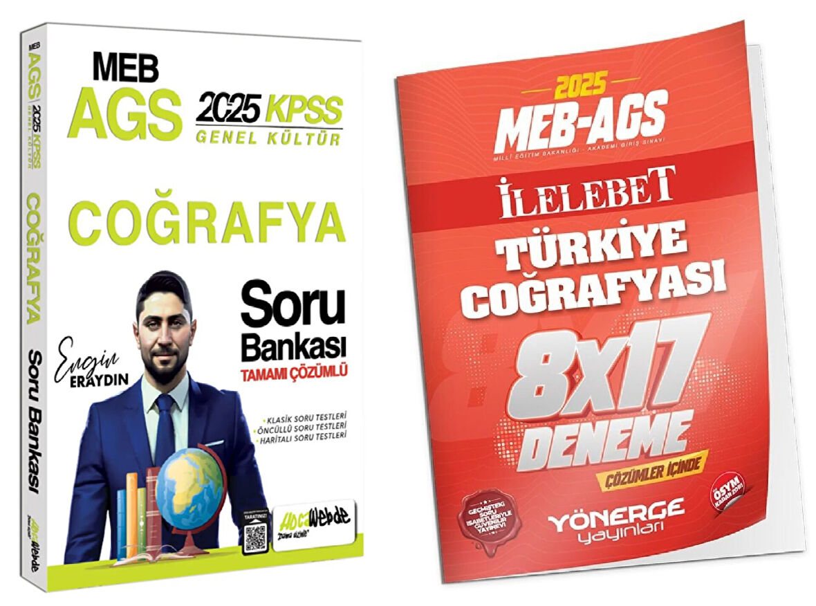 HocaWebde + Yönerge 2025 MEB-AGS Türkiye Coğrafyası Soru Bankası + 17 Deneme 2 li Set