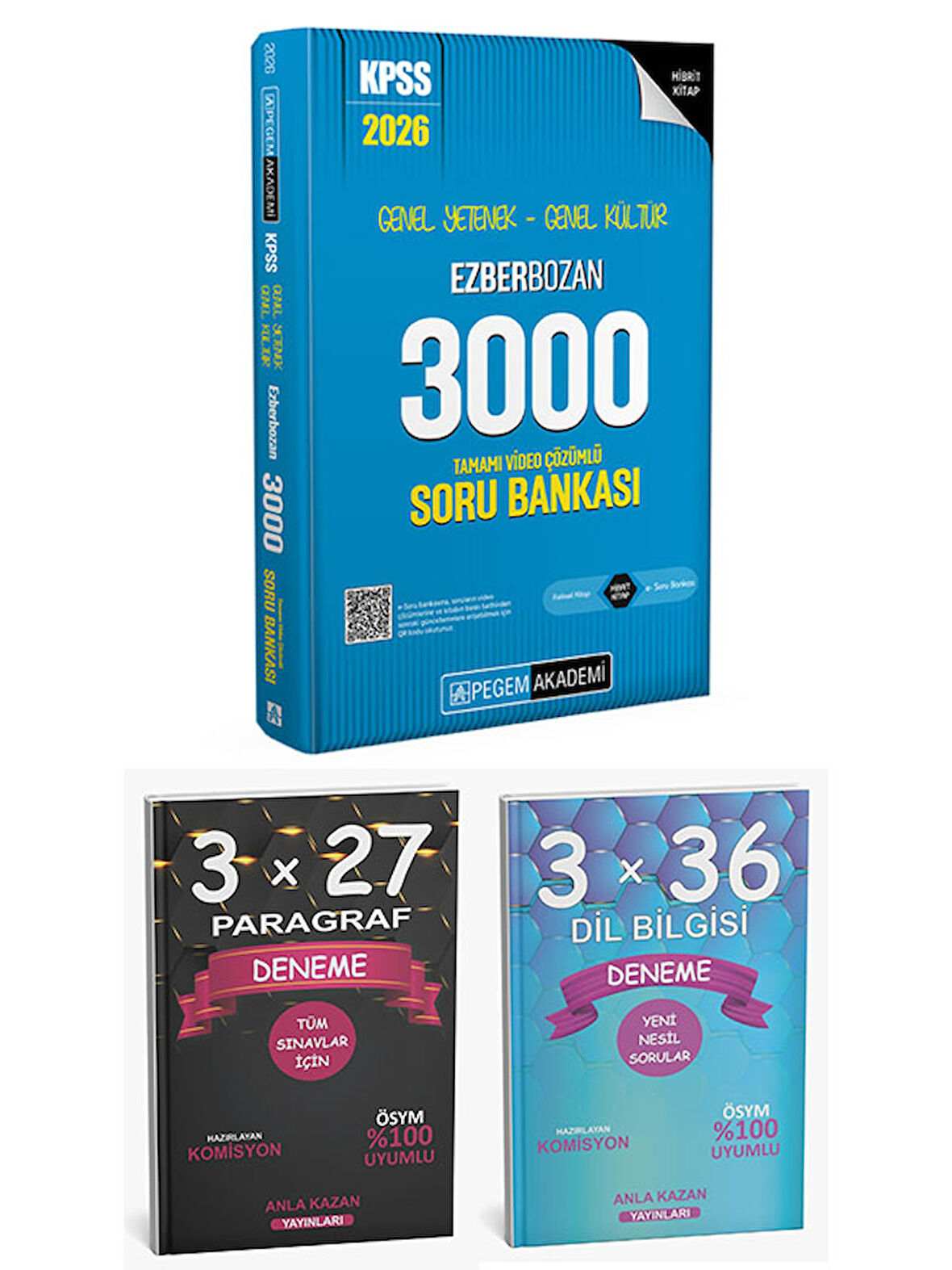 Pegem + Anla Kazan 2026 KPSS Ezberbozan 3000 Soru + Paragraf Deneme + Dil Bilgisi Deneme 3 lü Set