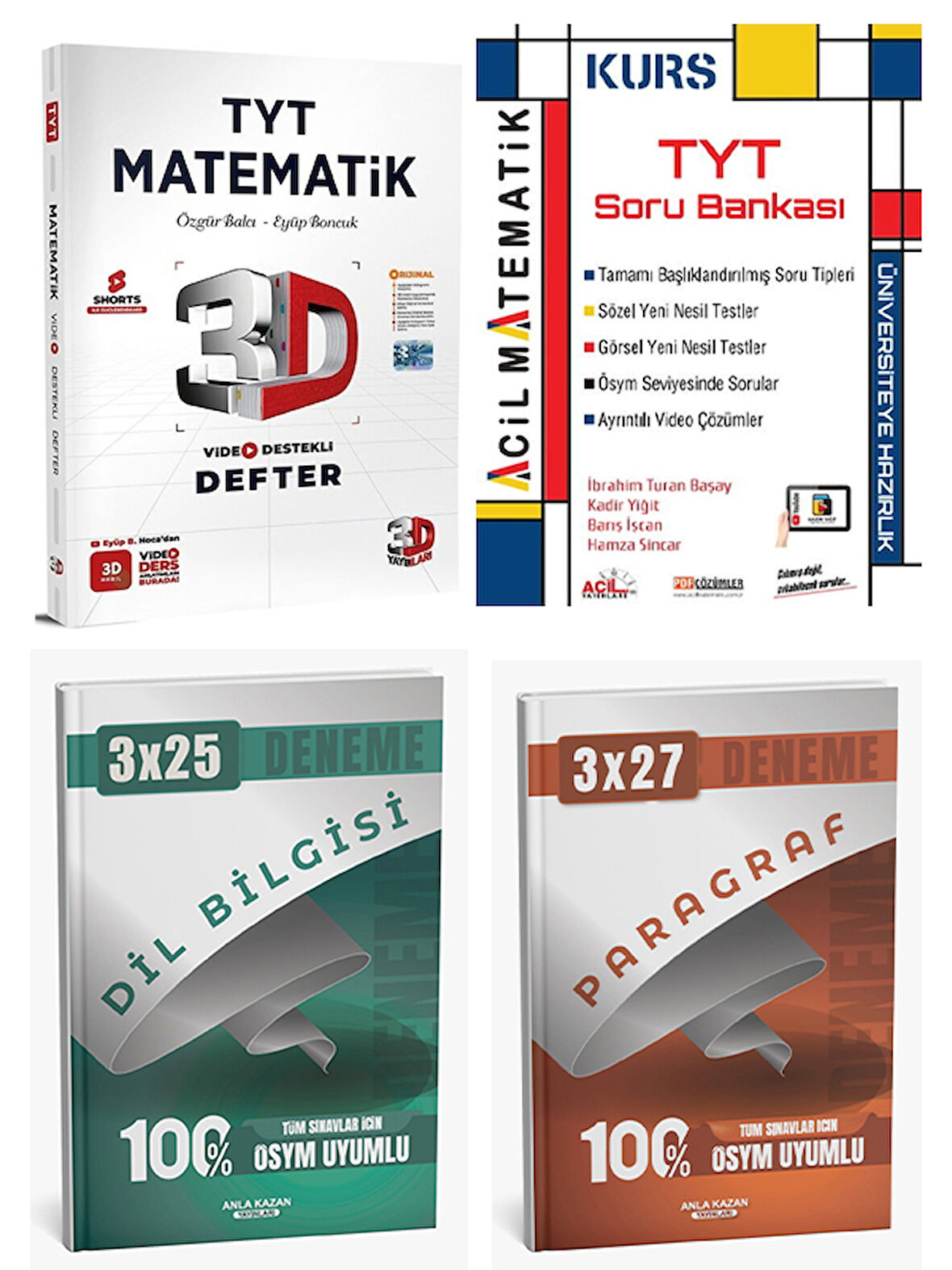 3D + Acil 2026 TYT Kurs Matematik ve 3D TYT Matematik Ders Defter Anla Kazan Deneme 4 lü Set