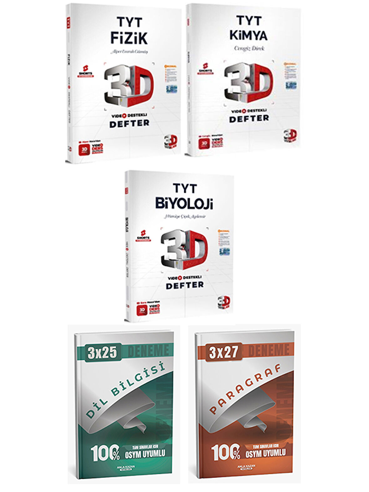 3D + Anla Kazan TYT Fizik Kimya Biyoloji Video Destekli Defter + Anla Kazan Deneme 5 li Set