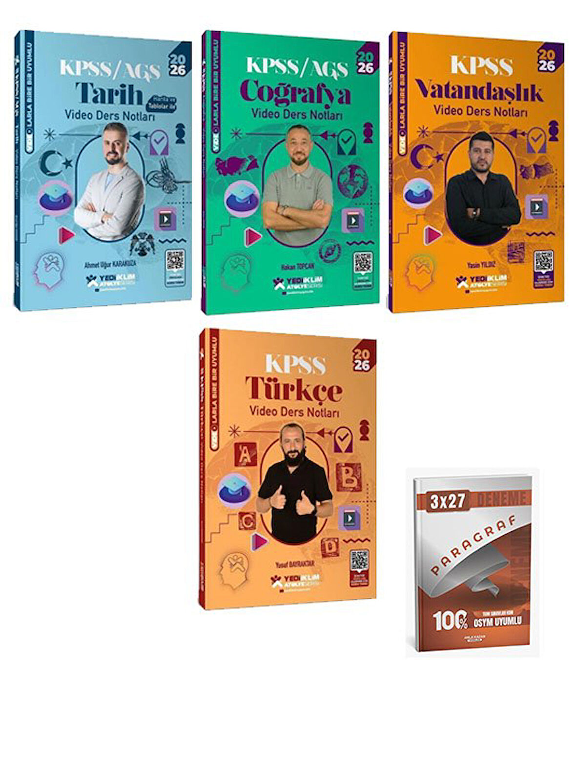Yediiklim 2026 KPSS Türkçe + Tarih + Coğrafya + Vatandaşlık Atölye Video Ders Notları 4 lü Set+Anla Kazan Paragraf