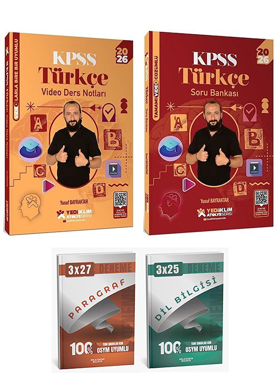 Yediiklim 2026 KPSS Türkçe Atölye Video Ders Notları + Soru Bankası 2 li Set - Yusuf Bayraktar Yediiklim Yayınları