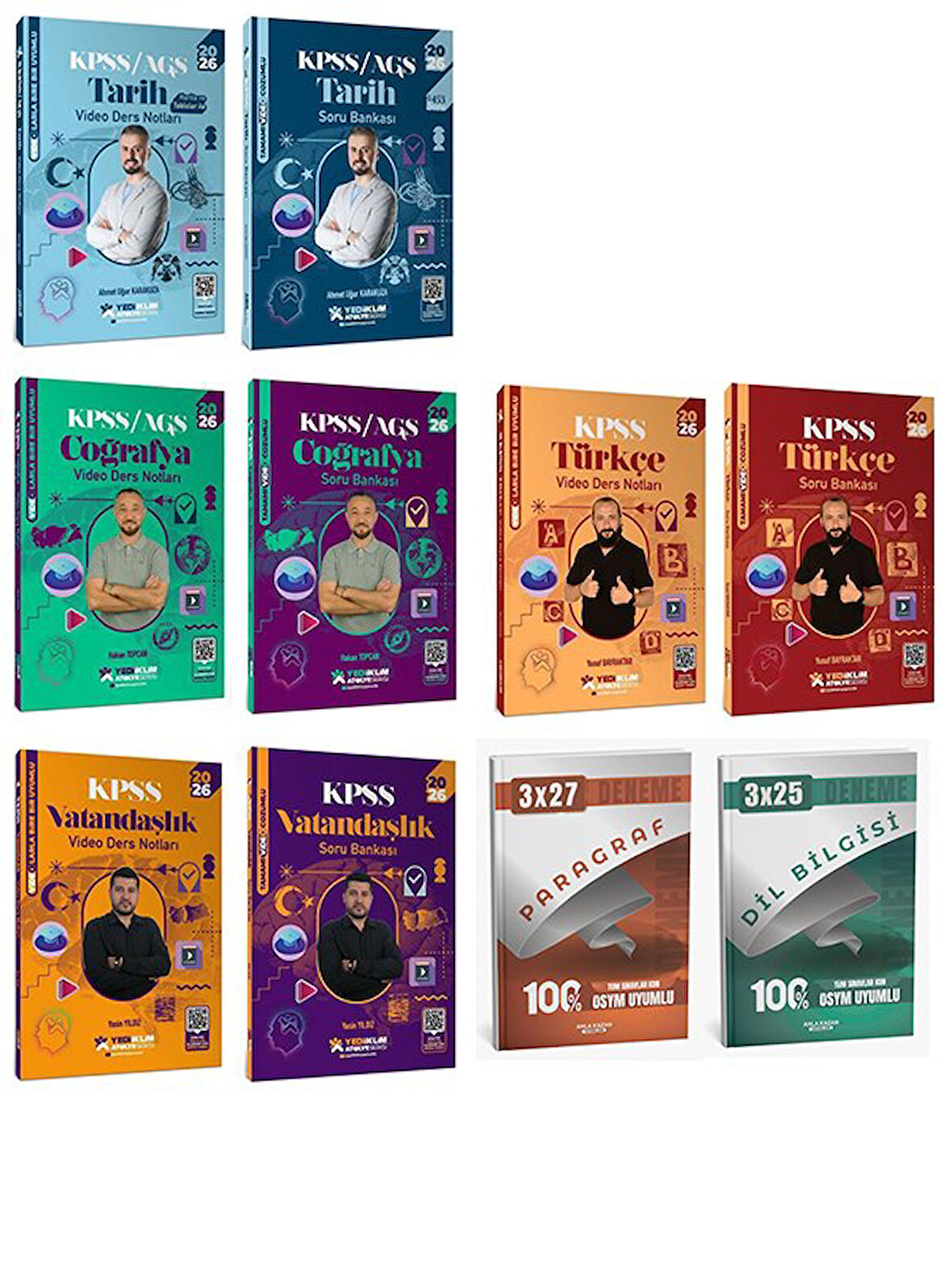 Yediiklim 2026 KPSS Türkçe + Tarih + Coğrafya + Vatandaşlık Atölye Video Ders Notları + Soru Bankası 8 li Set Yediiklim Yayınları