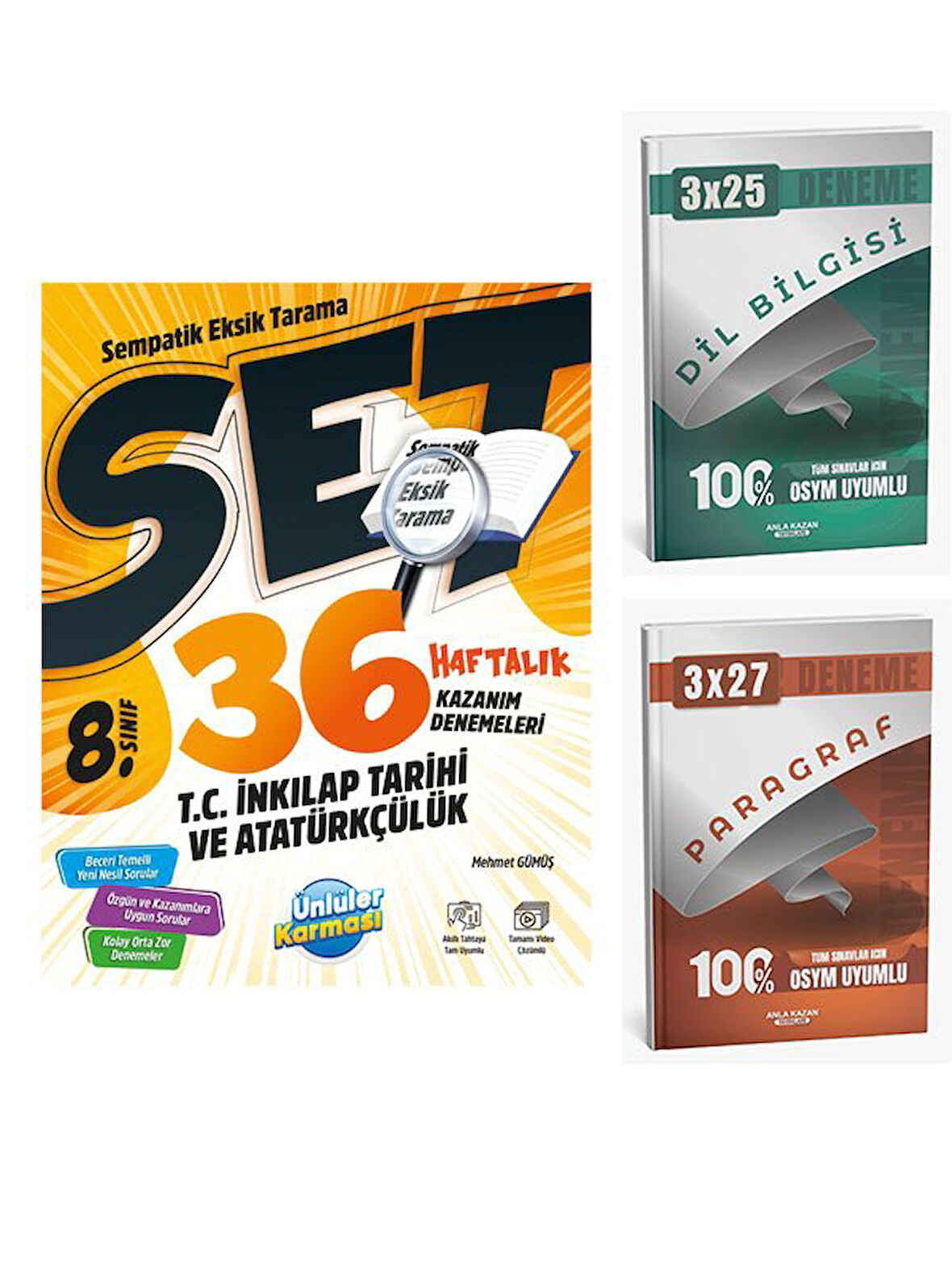 Ünlüller 2026 8. sınıf T.C. İnkılap Tarihi ve Atatürkçülük 36 Haftalık Kazanım Denemeleri+Anla Kazan Paragraf+Dilbilgisi