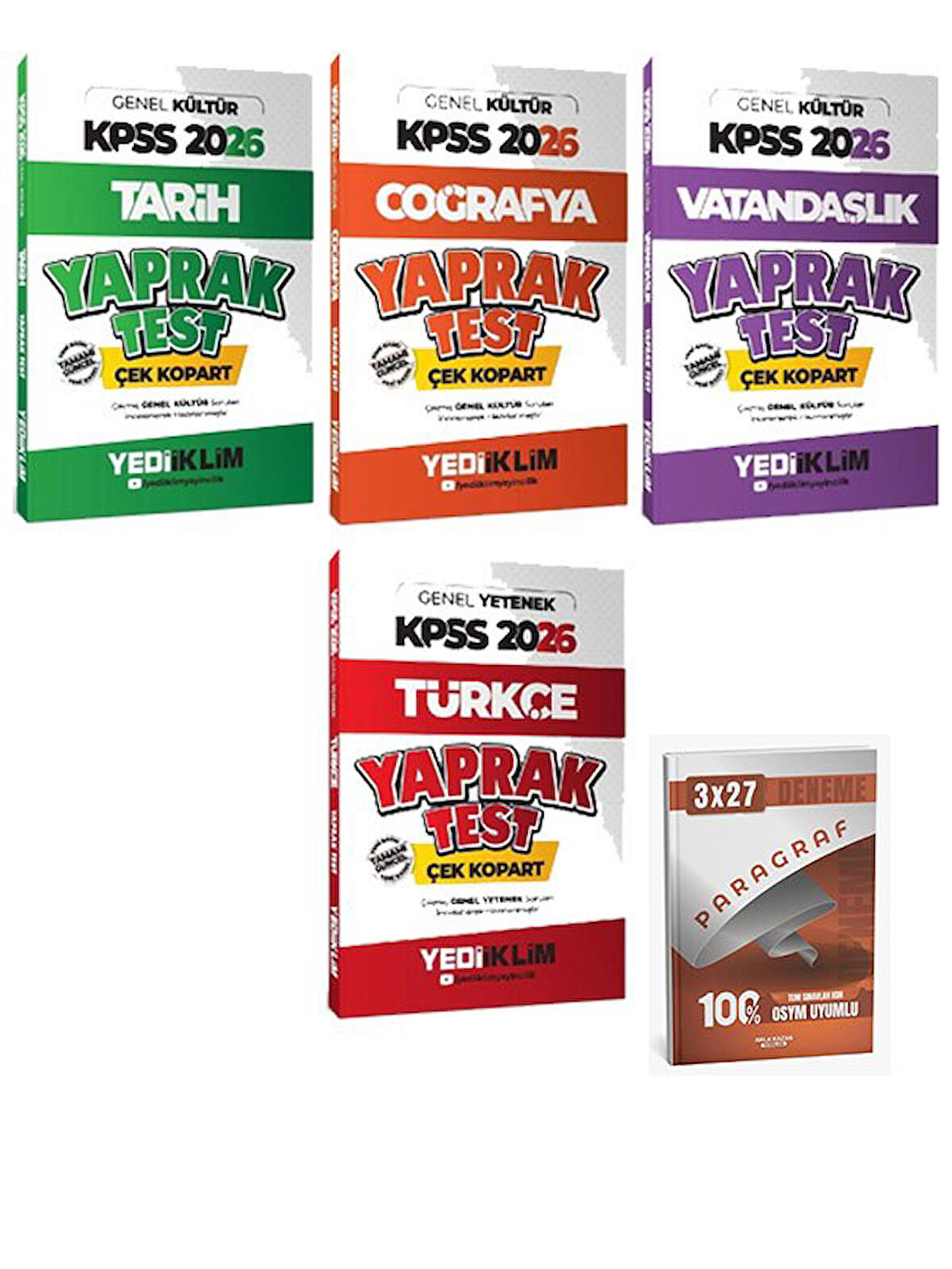 Yediiklim 2026 KPSS Tarih + Coğrafya + Vatandaşlık + Türkçe Yaprak Test 4 lü Set+Anla Kazan Paragraf