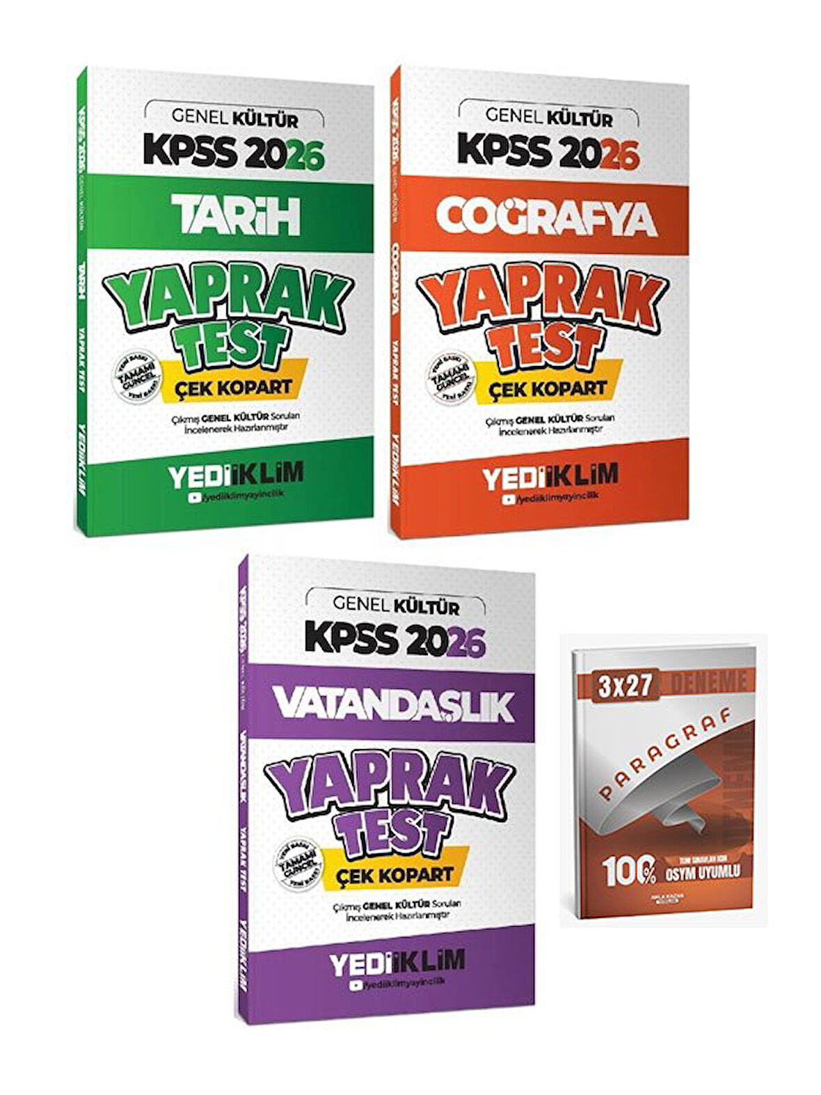 Yediiklim 2026 KPSS Tarih + Coğrafya + Vatandaşlık Yaprak Test 3 lü Set+Anla Kazan Paragraf