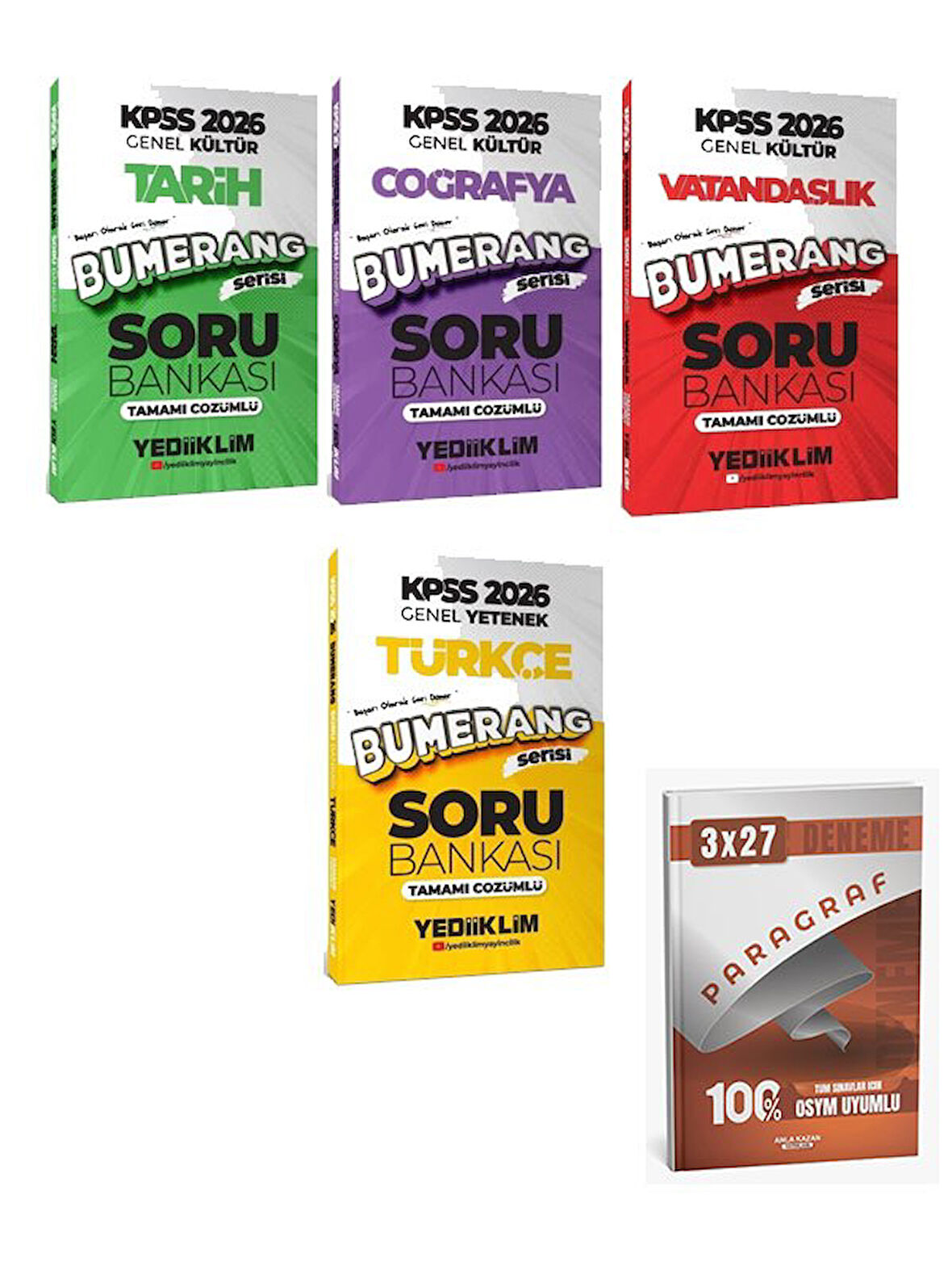 Yediiklim 2026 KPSS Türkçe + Tarih + Coğrafya + Vatandaşlık Bumerang Soru Bankası 4 lü Set+Anla Kazan Paragraf