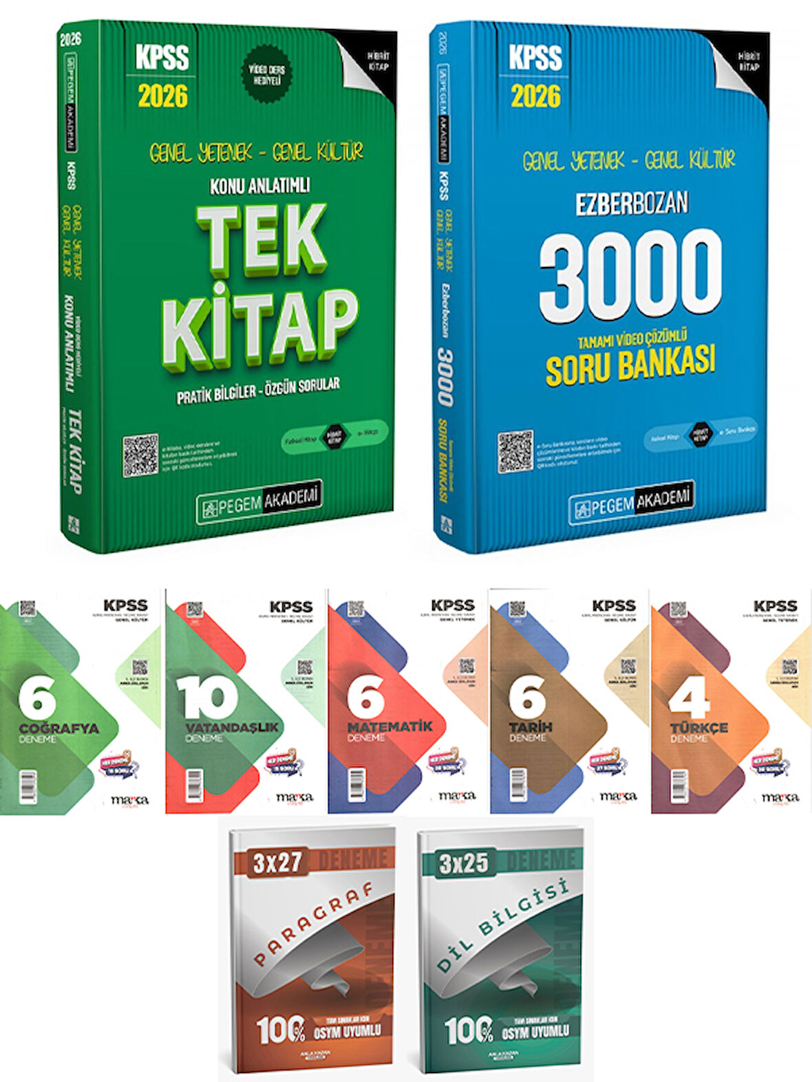 Pegem + Anla Kazan 2026 KPSS GYGK Tek Kitap Konu 3000 Soru Marka Deneme Anla Kazan Deneme 9 lu Set