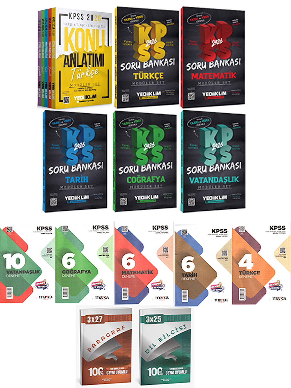 Yediiklim + Anla Kazan 2026 KPSS GYGK Modüler Konu Soru + Marka Deneme+ Anla Kazan Deneme 17 li Set