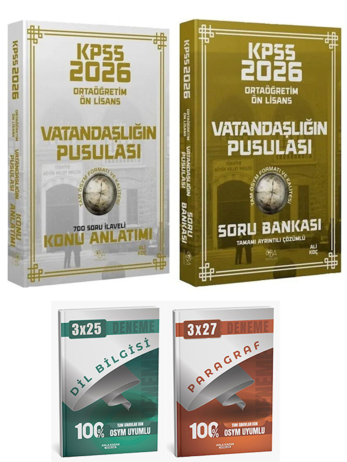CBA + Anla Kazan 2026 KPSS Lise Ortaöğretim Ön Lisans Vatandaşlık Vatandaşlığın Pusulası Konu + Soru Bankası 4 lü Set