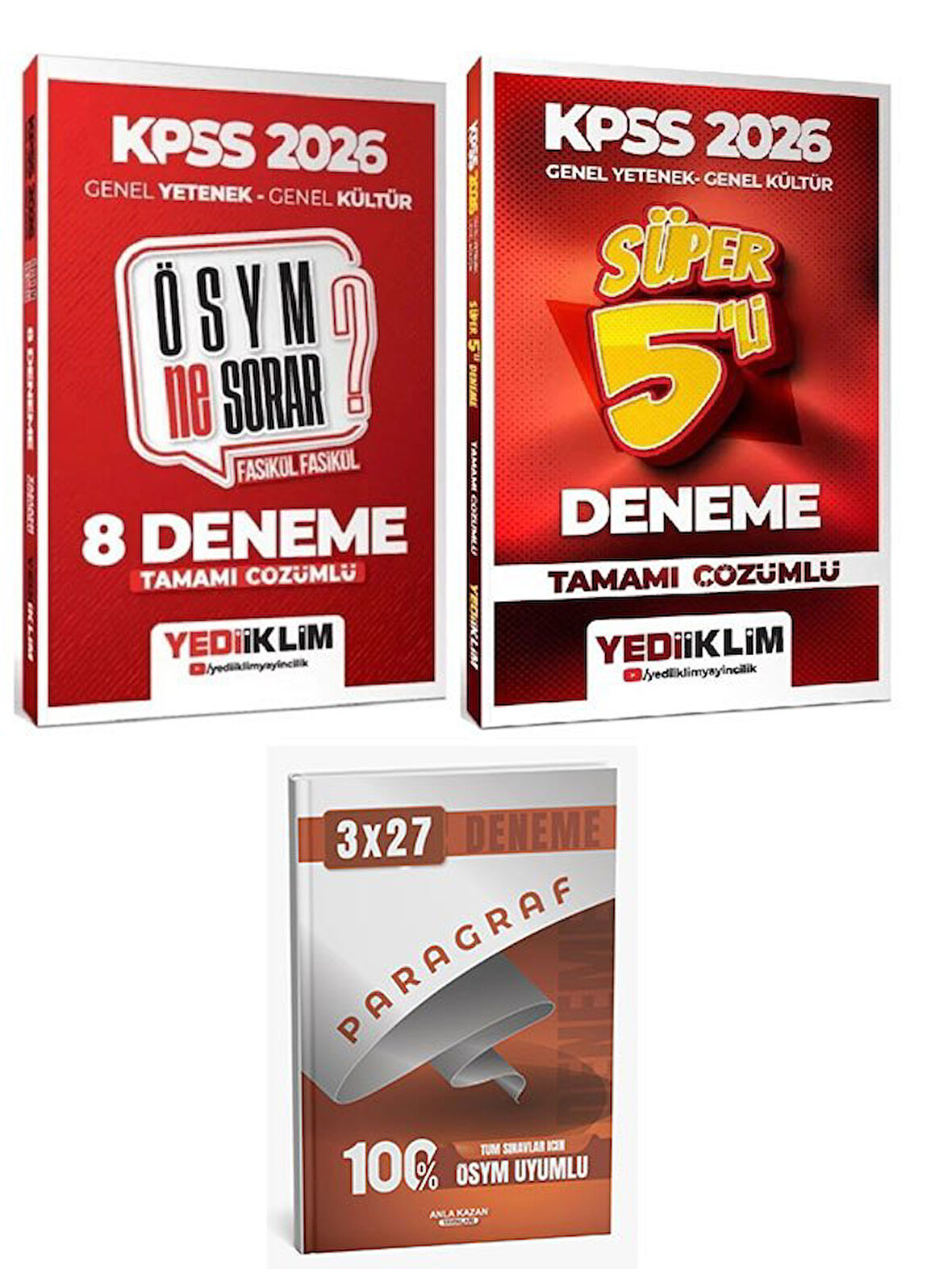 Yediiklim 2026 KPSS Genel Yetenek Genel Kültür ÖSYM Ne Sorar Süper 8+5 Deneme 2 li Set+Anla Kazan Paragraf