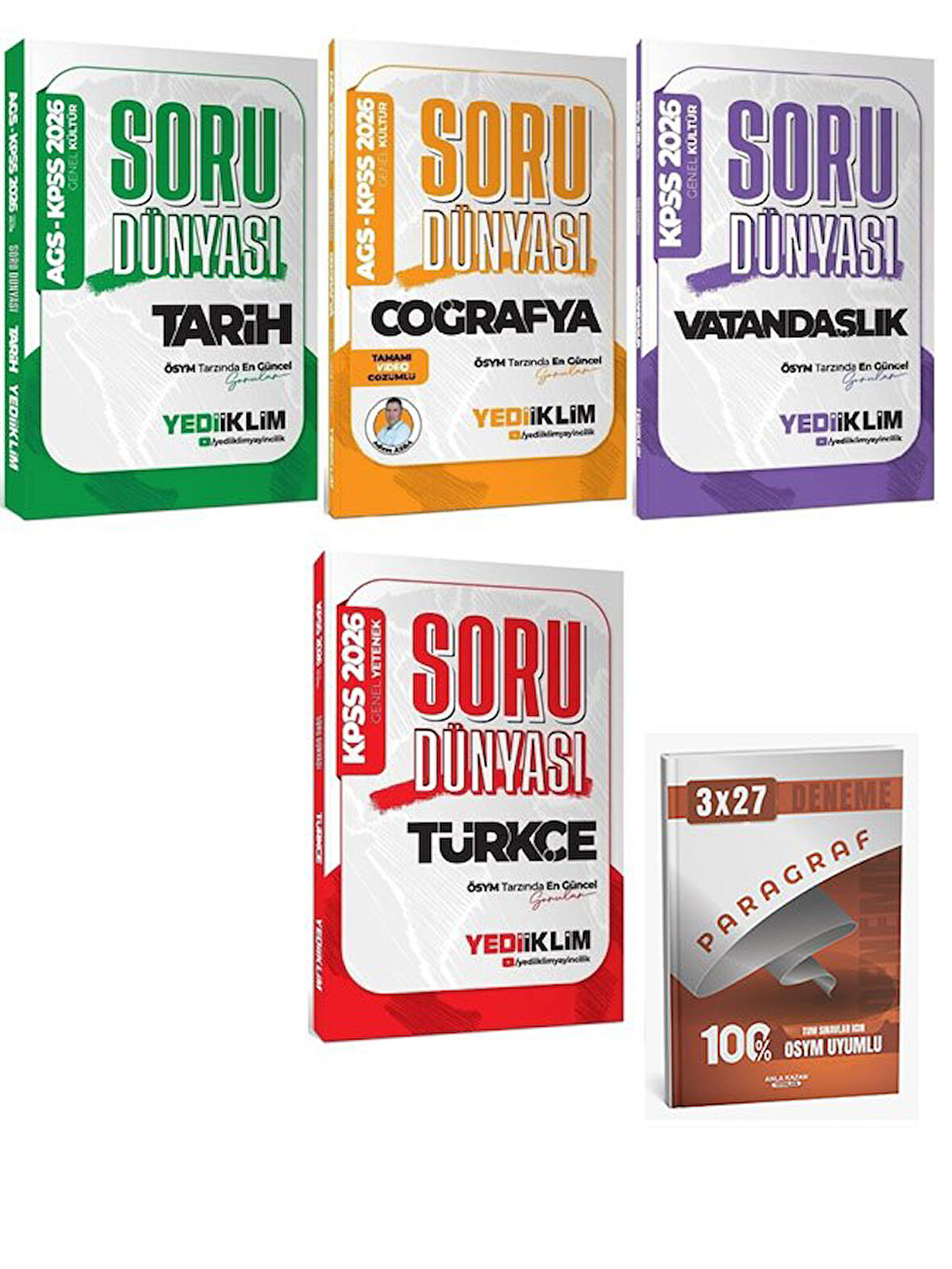 Yediiklim 2026 KPSS Tarih + Coğrafya + Vatandaşlık + Türkçe Soru Dünyası Soru Bankası 4 lü Set