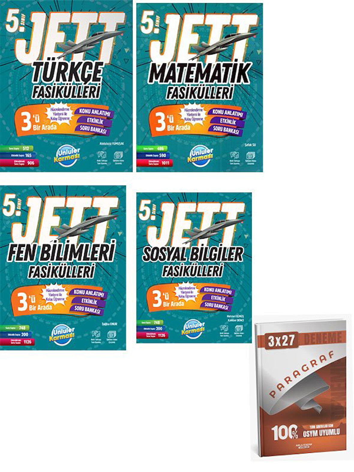 Ünlüler 2026 5. Sınıf Türkçe+Matematik+Fen Bilimleri+Sosyal Bilgiler JETT Fasikülleri Seti+Anla Kazan Paragraf