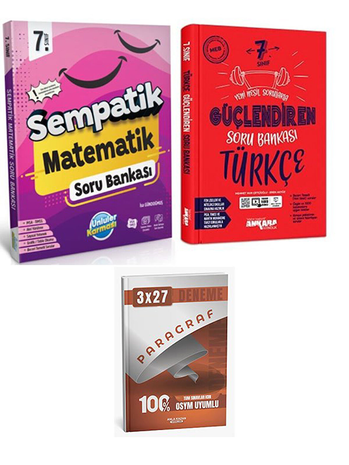 Ünlüler+Ankara 2026 7. Sınıf Matematik+Türkçe Sempatik Soru Bankası Seti+Anla Kazan Paragraf