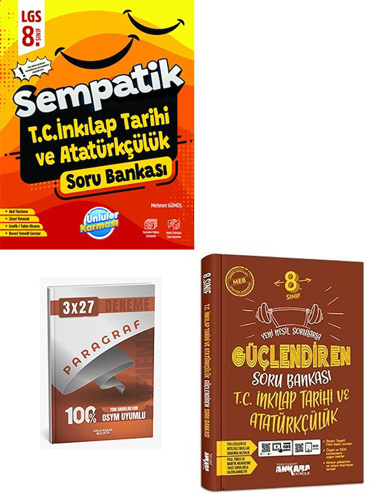 Ünlüller+Ankara 2026 8.Sınıf Sempatik T.c.İnkılap Tarihi ve Atatürkçülük Soru Bankası Seti+Anla Kazan Paragraf