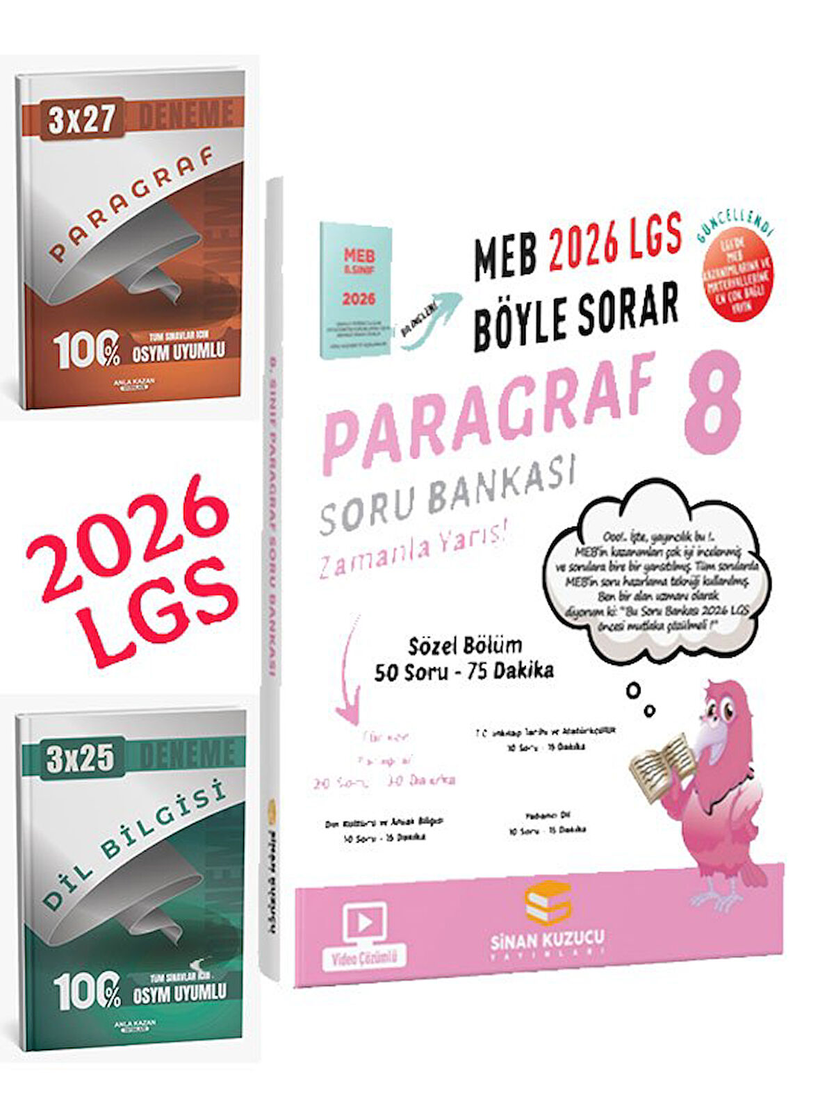 Sinan Kuzucu 2026 8.Sınıf LGS MEB Ne Sorar Paragraf Soru Bankası+Anla Kazan Paragraf+Dilbilgisi Seti