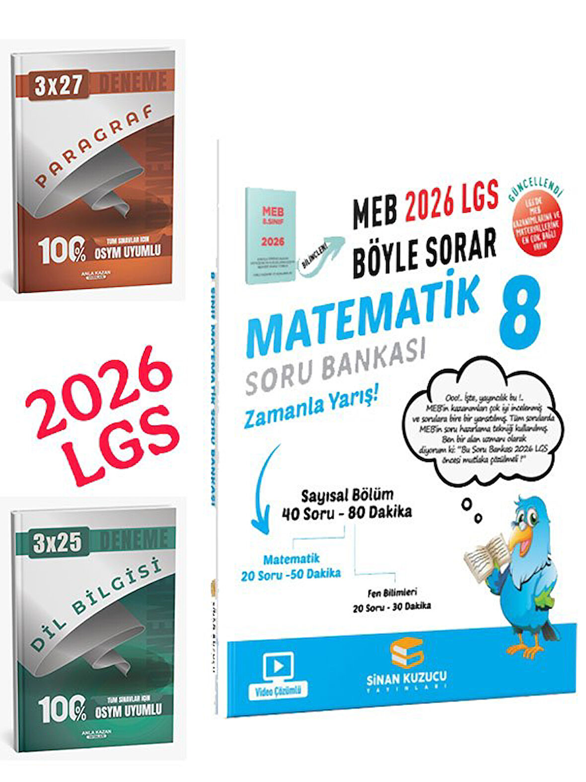 Sinan Kuzucu 2026 8.Sınıf LGS MEB Ne Sorar Matematik Soru Bankası+Anla Kazan Paragraf+Dilbilgisi Seti