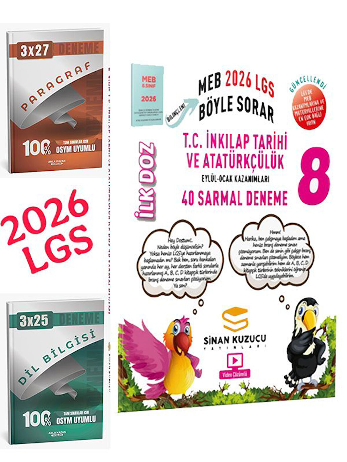 Sinan Kuzucu 2026 8.Sınıf LGS MEB Ne Sorar T.c.İnkılap Tarihi ve Atatürkçülük 40 Sarmal Deneme+Anla Kazan Paragraf+Dilbilgisi Seti