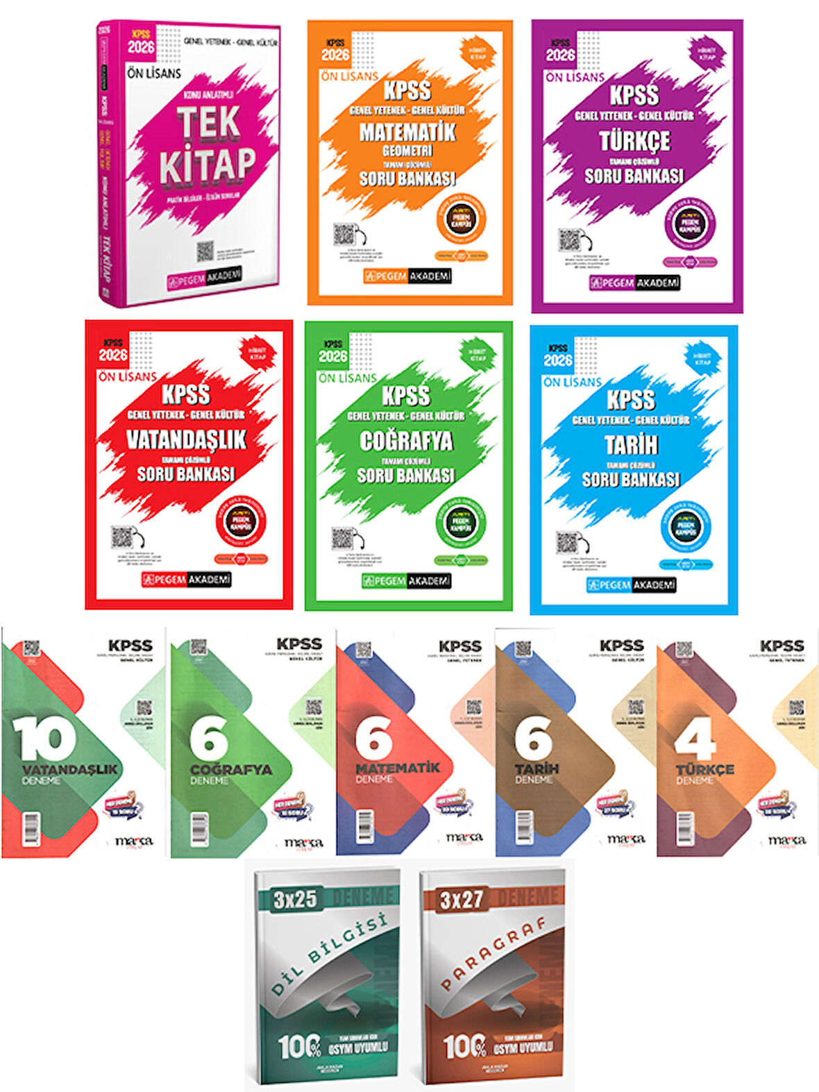 Pegem + Anla Kazan 2026 KPSS Ön Lisans Tek Konu + Modüler Soru +Marka Deneme+Anla Kazan Deneme 12Lİ