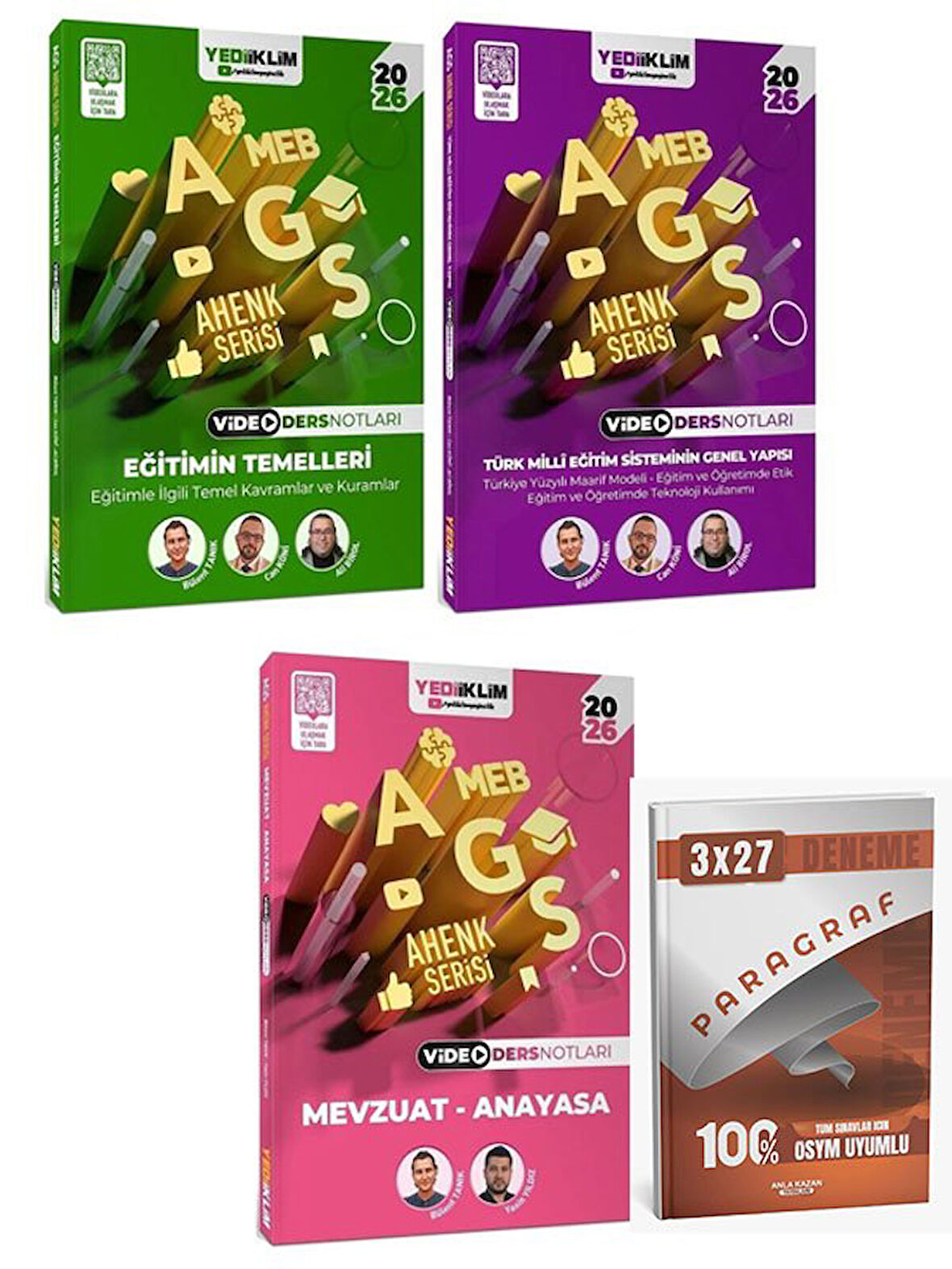 Yediiklim 2026 MEB-AGS Eğitimin Temelleri + Türk Milli Eğitim Sisteminin Genel Yapısı + Mevzuat - Anayasa Video Ders Notları 3 lü Set+Paragraf