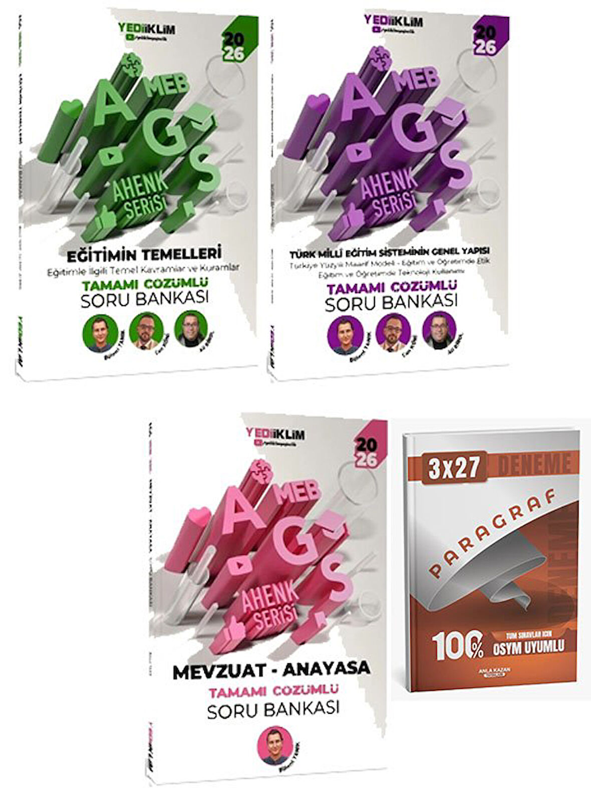 Yediiklim 2026 MEB-AGS Eğitimin Temelleri + Türk Milli Eğitim Sisteminin Genel Yapısı + Mevzuat - Anayasa Soru Bankası 3 lü Set+Anla Kazan Paragraf