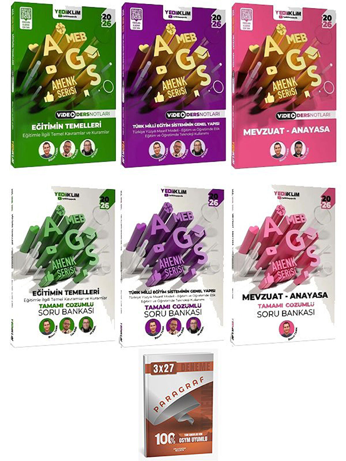 Yediiklim 2026 MEB-AGS Eğitimin Temelleri + Türk Milli Eğitim Sisteminin Genel Yapısı + Mevzuat - Anayasa Video Ders Notları + Soru Bankası 6 lı Set